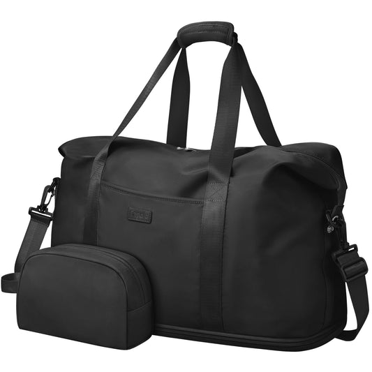 Expandable Travel Duffle Bag, Waterproof Weekender Overnight Bags for Women Men Hospital Bag for Women Labor Delivery Carry on Bag with Toiletry Bag for Travel Gym Airplanes(Black, X-Large)