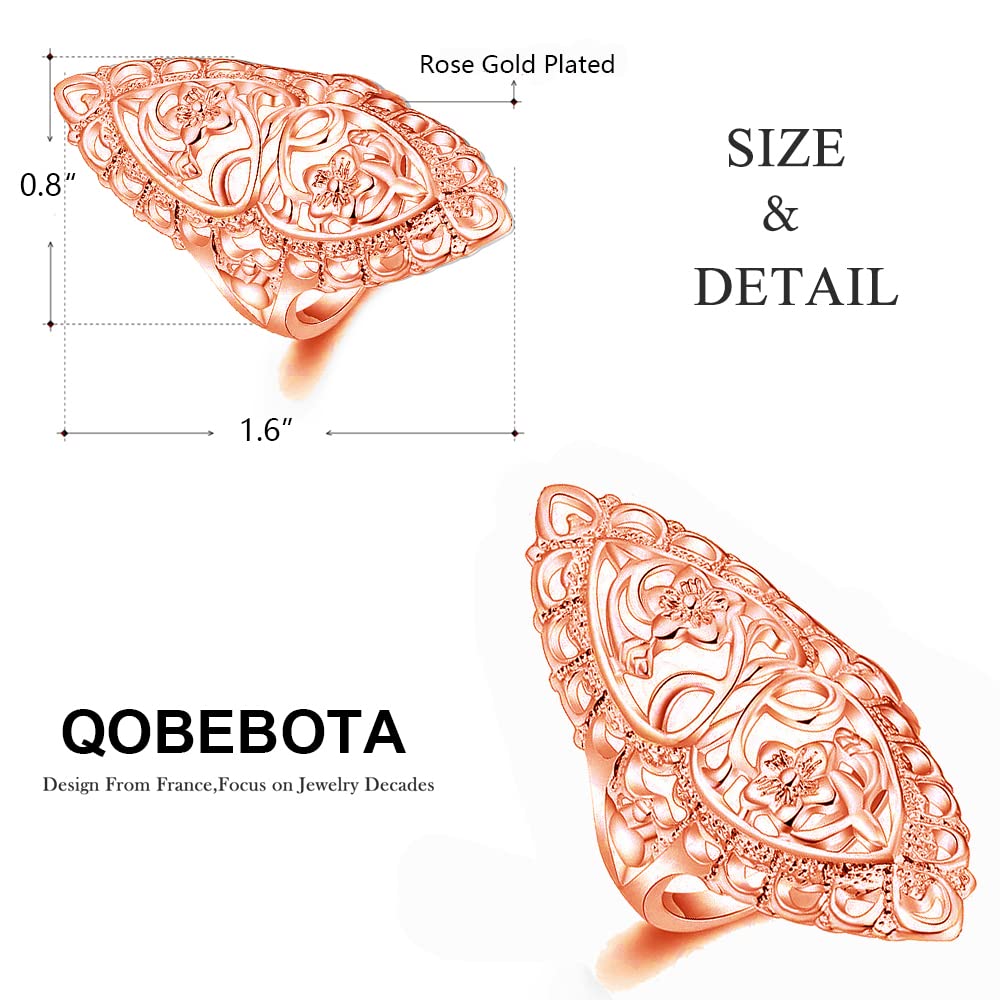 QOBEBOTA Rings for Women Rose Gold Rings Summer Boho Rings Big Thumb Ring Trendy Full Finger Rings Wide Band Womens Rings for Cocktail Party Birthday Gifts Size 9 Statement Rings for Women