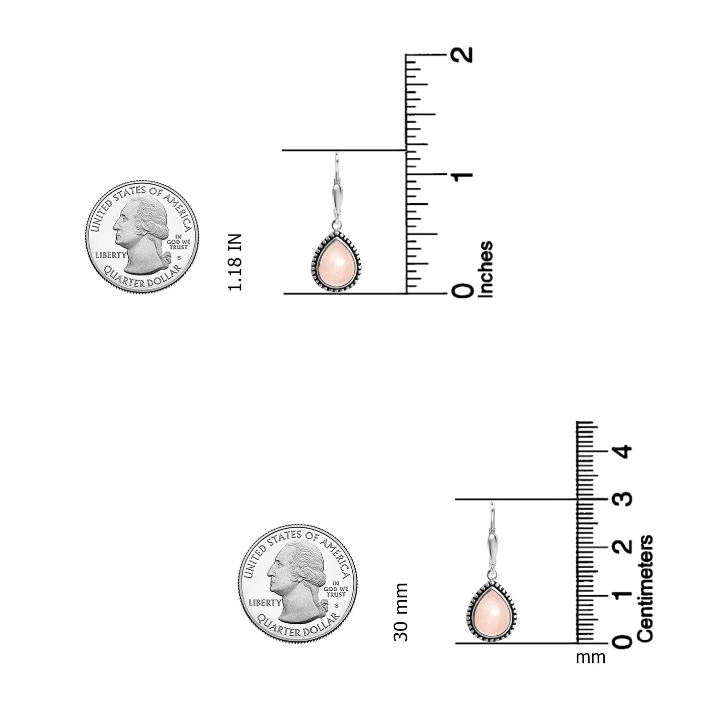 LeCalla 925 Sterling Silver Teardrop Leverback Earrings for Women | Antique Pear Shaped Rose Quartz Dangle Earrings 30MM