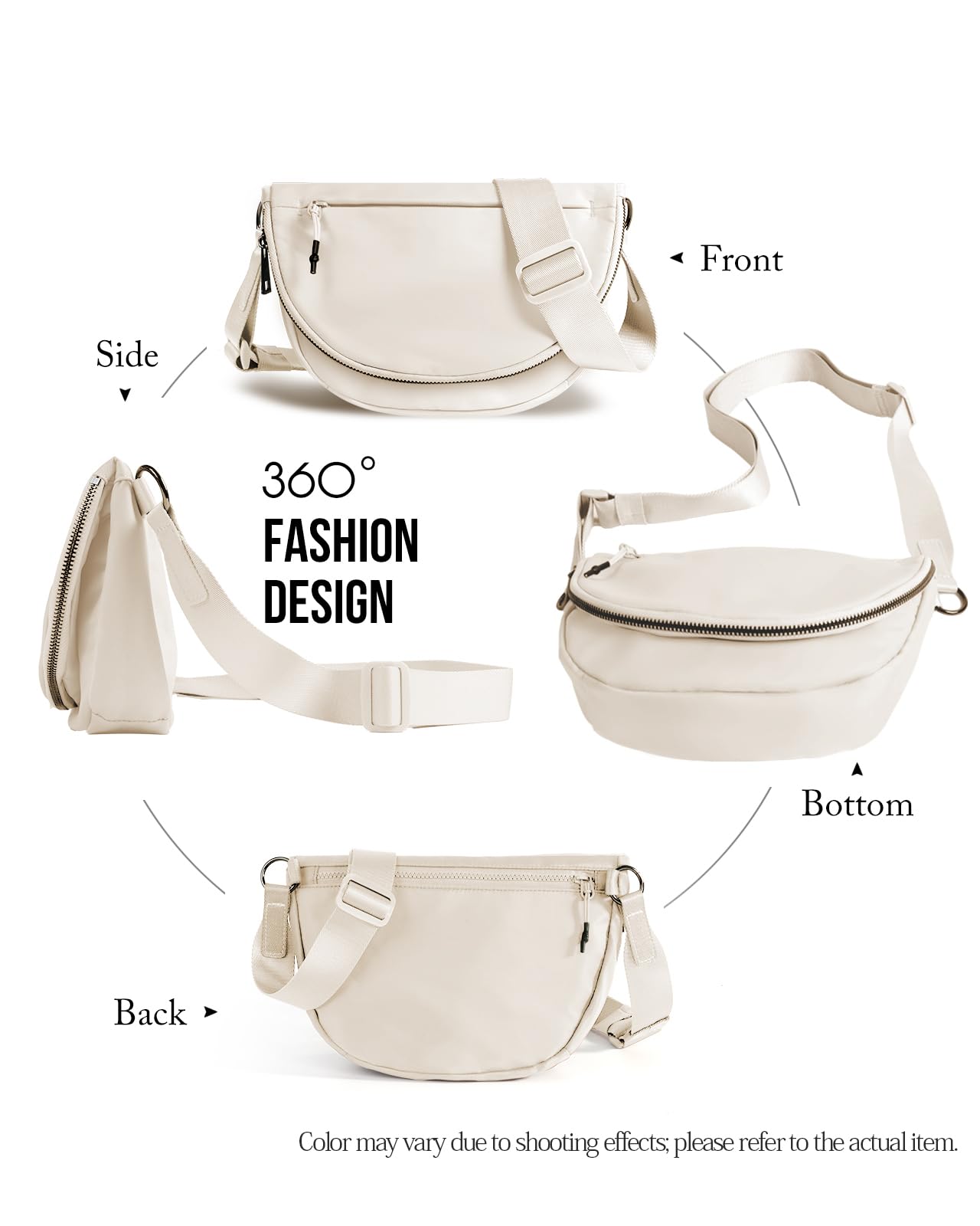 MEISEY Crescent Moon Bag for Women and Men, Fashion Medium Nylon Folding Crescent Moon Single Shoulder Bag with Adjustable Strap, Suitable for Exercise/Running/Hiking/Daily Travel/Work (beige)