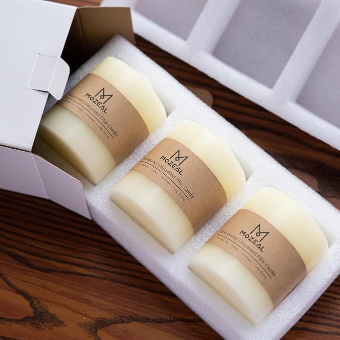 MOZEAL 3" x 6" Hand-Poured Unscented Red Pillar Candles,Dripless Candles Set of 3,Long Lasting Burning,Approx 100 Hours Burn Time for Wedding,Dinner,Christmas and Home Decor