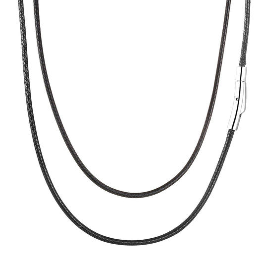 SKQIR 2mm Black Waterproof Braided Leather Cord Necklace with Durable Stainless Steel Snap Clasp Men Women Woven Wax String Rope Chain for DIY Pendant Length 26"