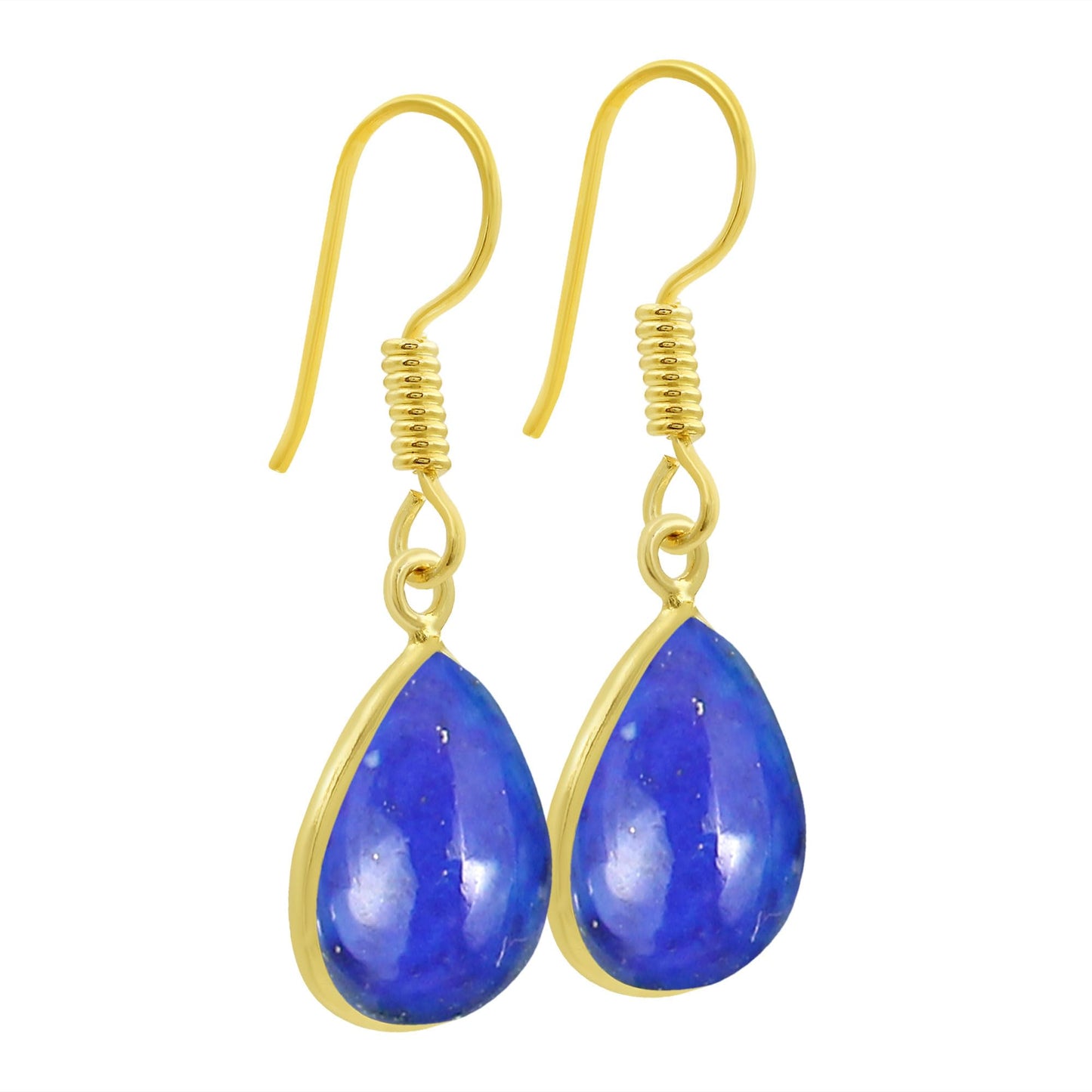 Natural Lapis Lazuli 14K Yellow Gold Plated Dangle Earrings for Women - Blue Gemstone September Birthstone Teardrop Shape Handmade Earrings - Women's Day Jewelry Gifts for Her