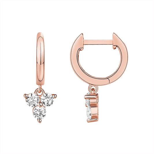 PAVOI 14K Rose Gold Plated 925 Sterling Silver Post Dangle Huggie Hoop Earrings For Women - Trendy Cubic Zirconia Cluster Hoop Earrings - Small Hinged Huggies