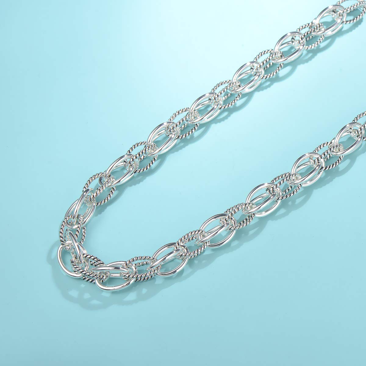 UNY JEWEL Style Trendy Elegant Vintage Retro Unique David Fashion style 2 Tone Double Twist Wire Double Link Women Short Necklace (Silver Tone)