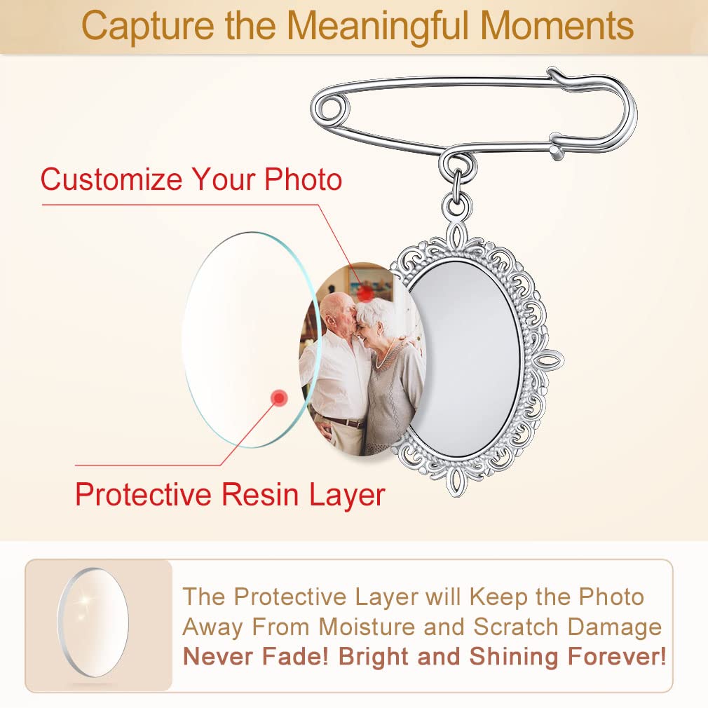 Custom4U Wedding Boutonniere Oval Bouquet Charm Pin Customized Photo Charm for Mother of The Bride Groom Women Men