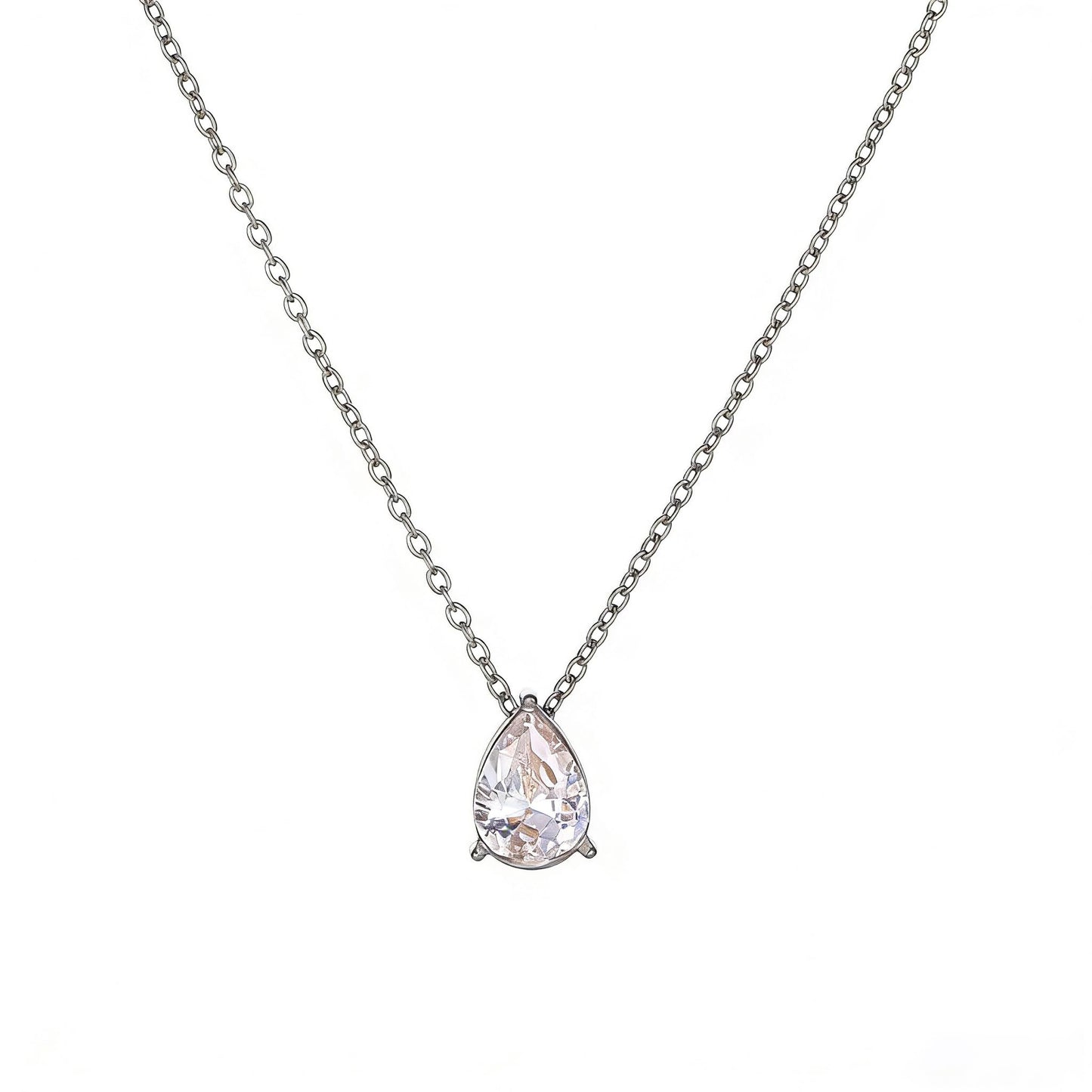 Jewigo silver necklace for women silver Plated Tear drop Necklace Dainty Layered CZ Lariat Diamond Necklace
