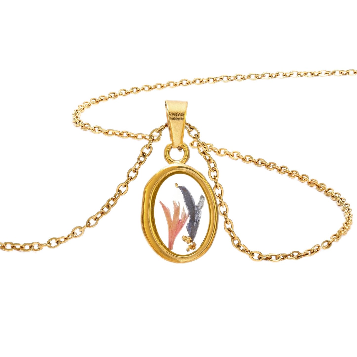 LETFLY Birth Flower Necklaces for Women, 18K Gold Plated Oval Shaped Handmade Floral Pendant, Pressed Flower Necklace Jewelry Gifts Joy