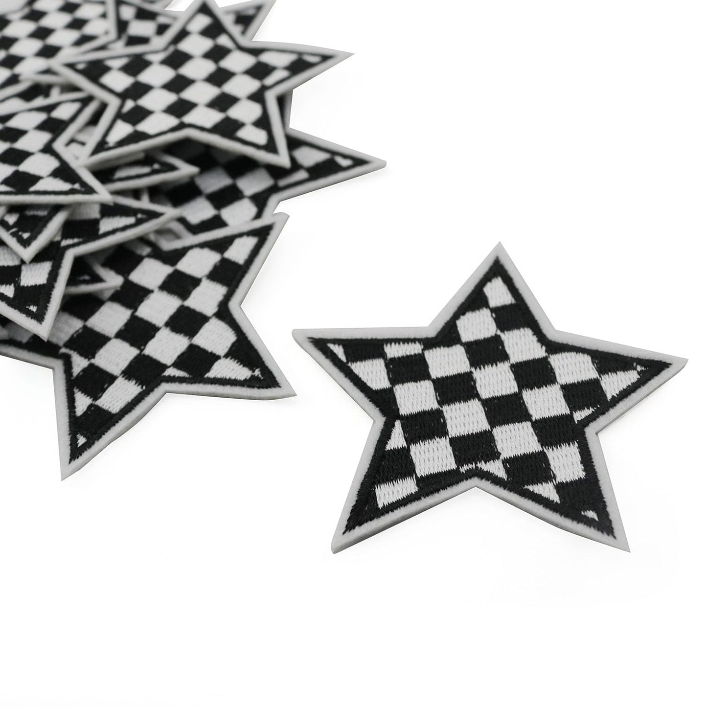 XGNG 20pcs Black and White Star Plaid Iron-On Fabric Patch Clothes Decoration Embroidery Patch