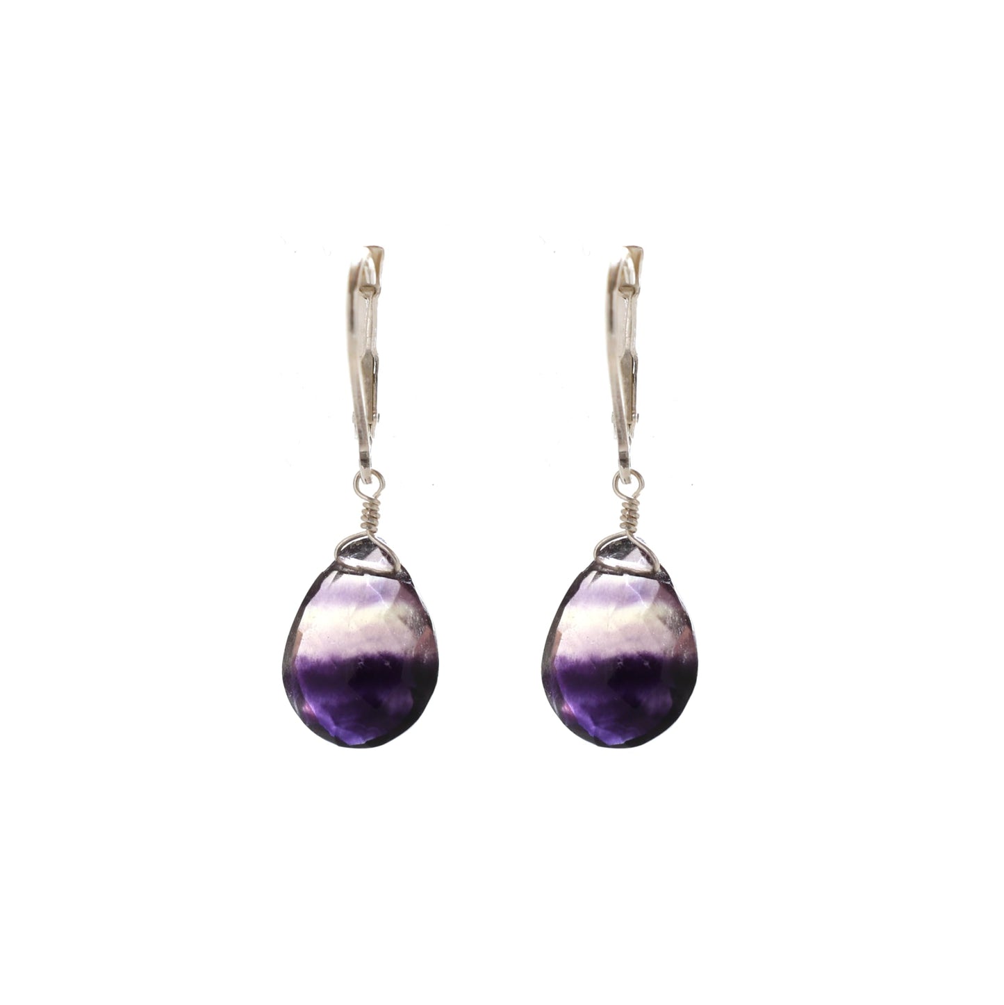 GemInspire Fluorite Teardrop Earrings for Women 925 Sterling Silver Leverback Lightweight Natural Crystal Dangle Minimal Drop Jewelry Gift for Mom Wife Girlfriend Everyday Wear