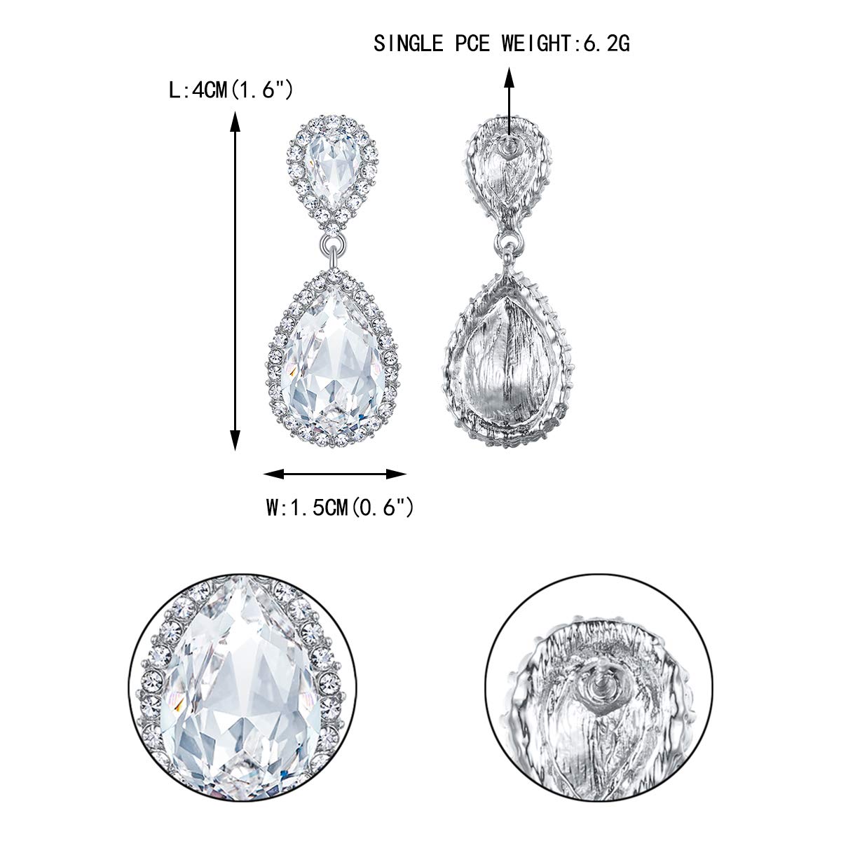 EVER FAITH Women's Wedding Jewelry Austrian Crystal Tear Drop Dangle Earrings Clear Silver-Plated-Base