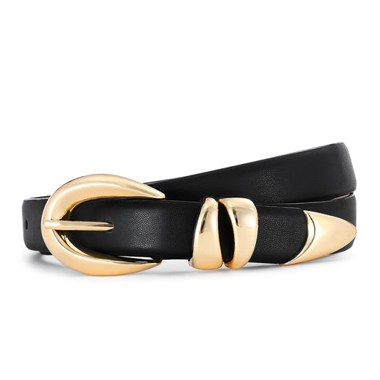 IDUNNVERVE Belts for Women with Gold Buckle – Adjustable Black leather Belt for Jeans, Dress, Pants