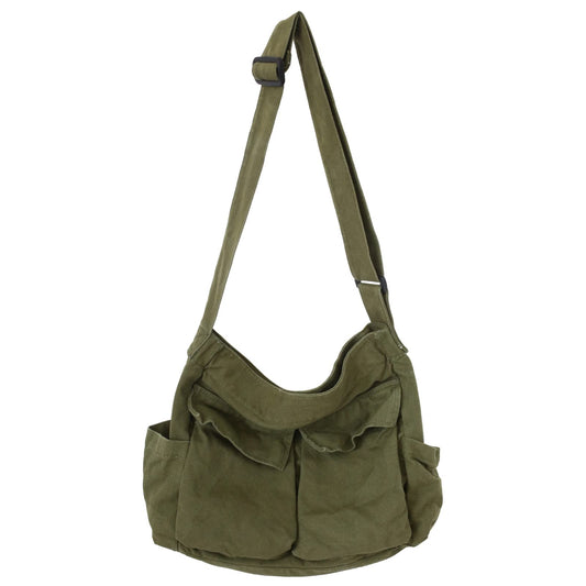 KlaOYer Canvas Messenger Bag Large Hobo Bag Crossbody Shoulder Bag Tote Bag with Pocket for Women and Men (Green)