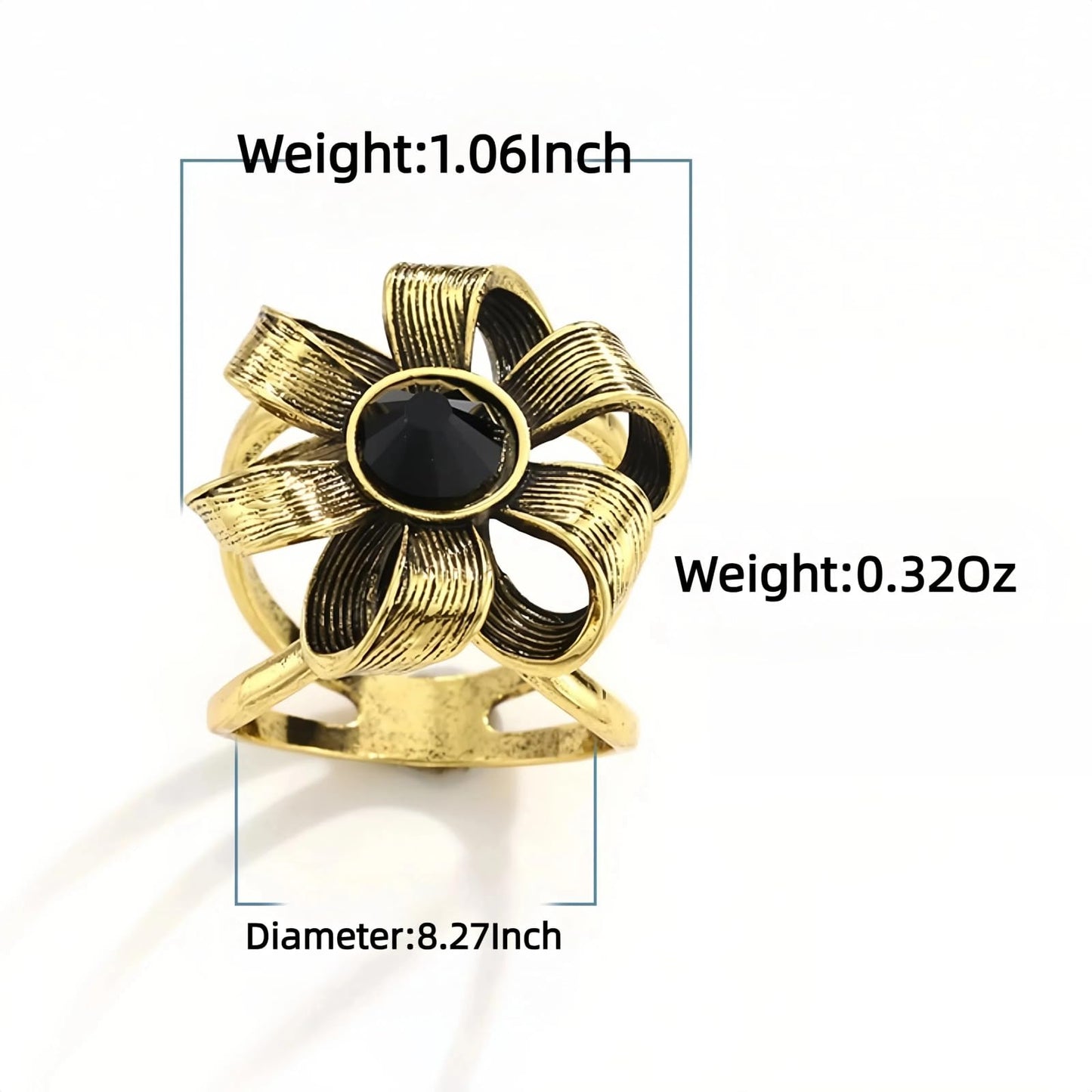 SYWDUDUCLT Gold and Silver Vintege Flower Scarf Ring, Metal Alloy with Black Crystal Center, 2 Pieces