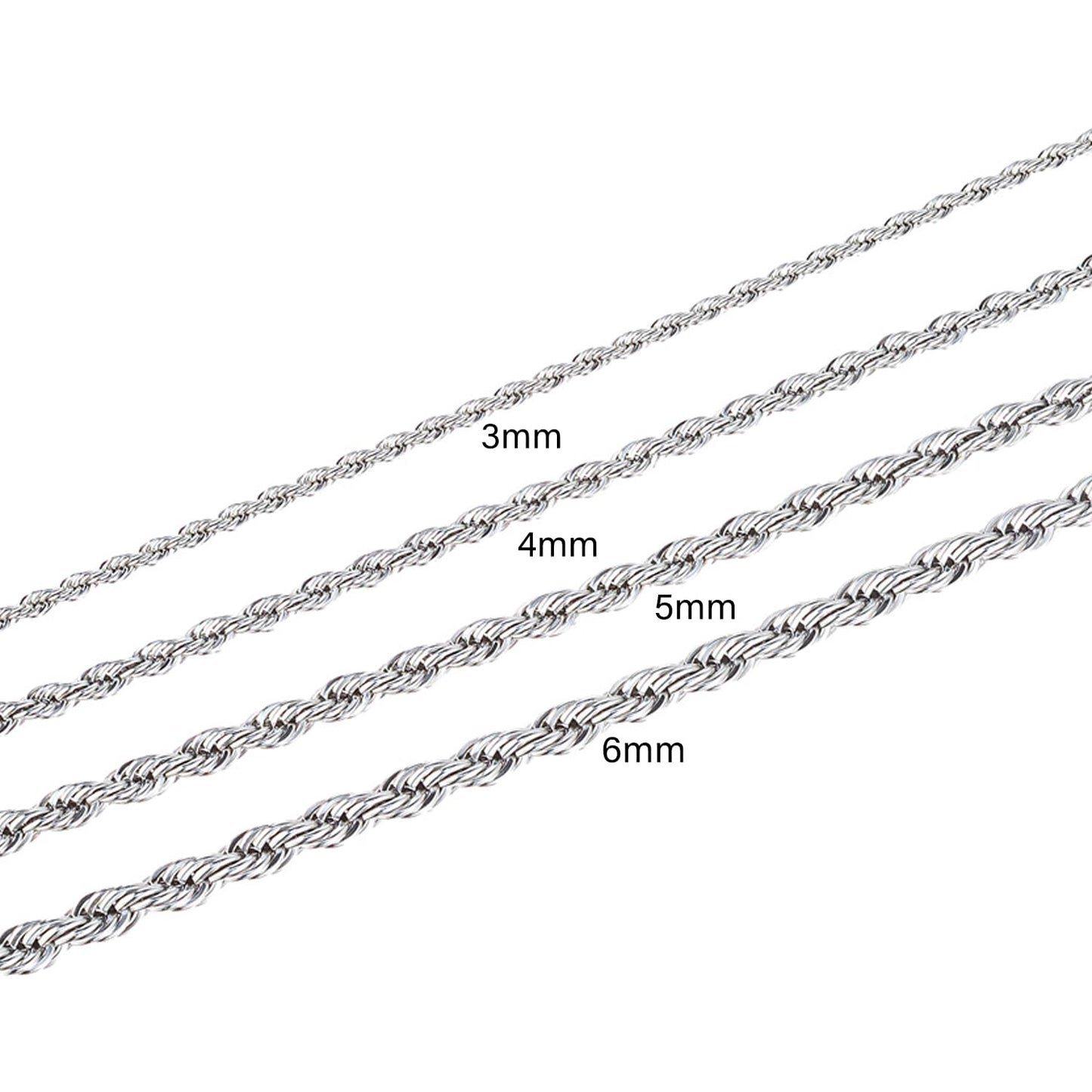 yipima Stainless Steel Rope Link Chain Bracelet for Women Men, Silver Tone / 14K gold Plated 3/4/5/6mm wide Rope Chain Bracelets, 7.5" or 8.3" (stainless steel-4mm, 7.5)