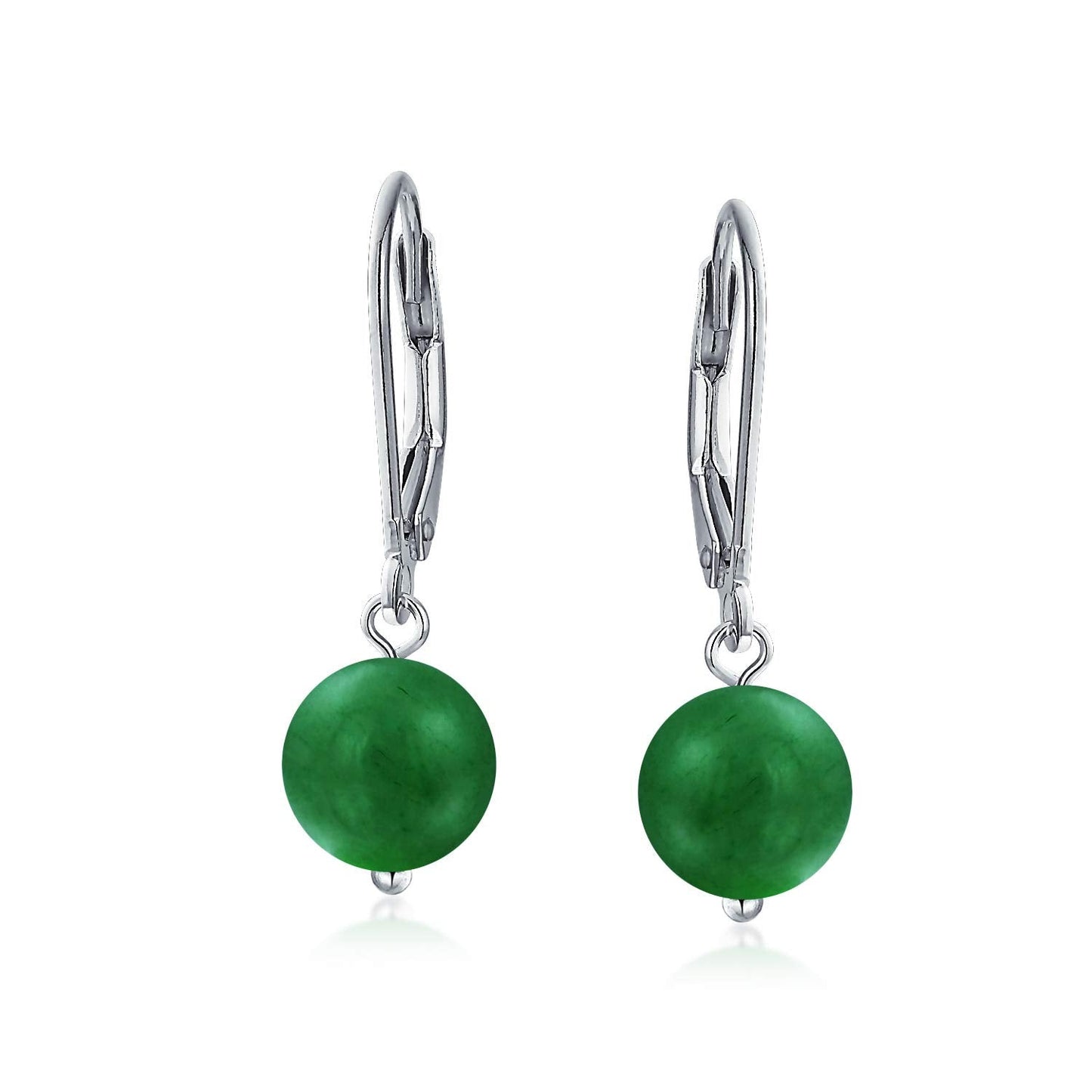 Bling Jewelry Timeless .925 Sterling Silver Green Aventurine Bead 8mm Ball Drop Earrings Lever Back Genuine Gemstone