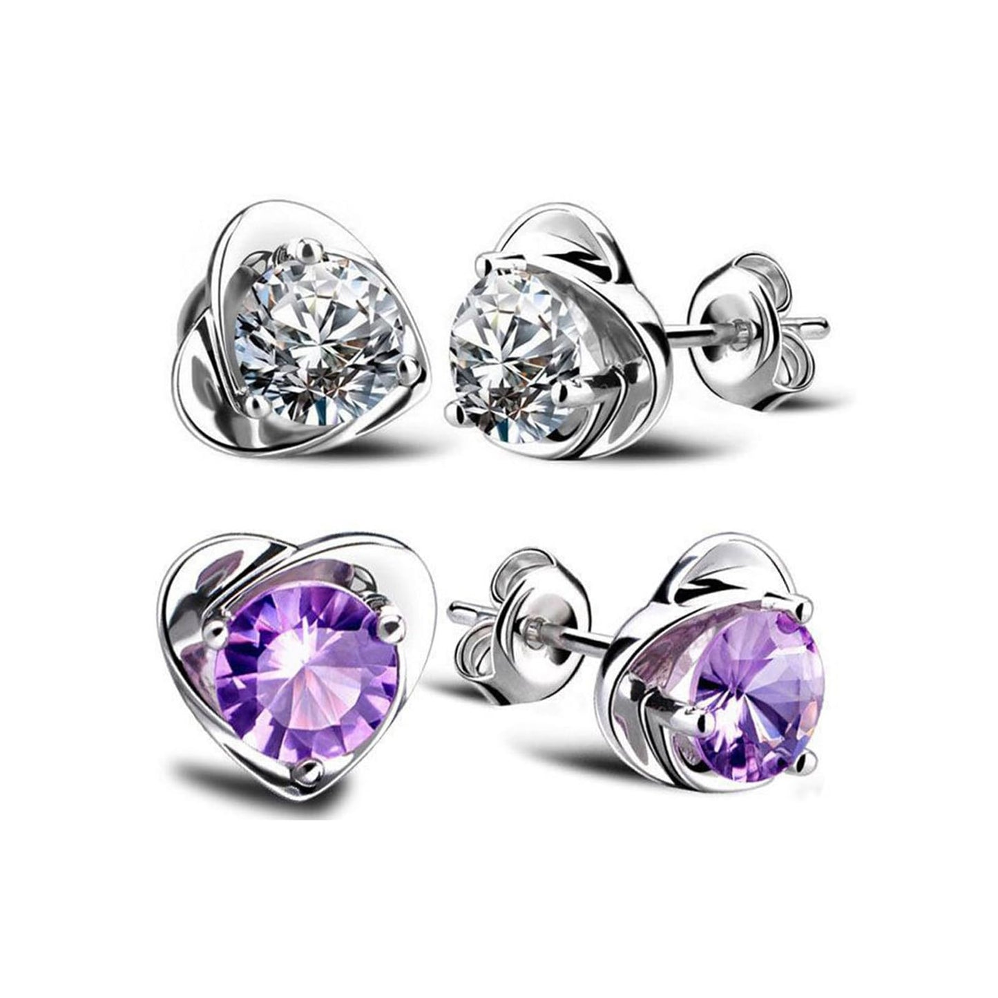Halolux Lymphatic Germanium Earrings for Women, 2 Pairs Dainty CZ Zircon Acupressure Earrings for Lymphvity Drainage Support Hypoallergenic Ear Jewelry Gift (Silver+Purple)