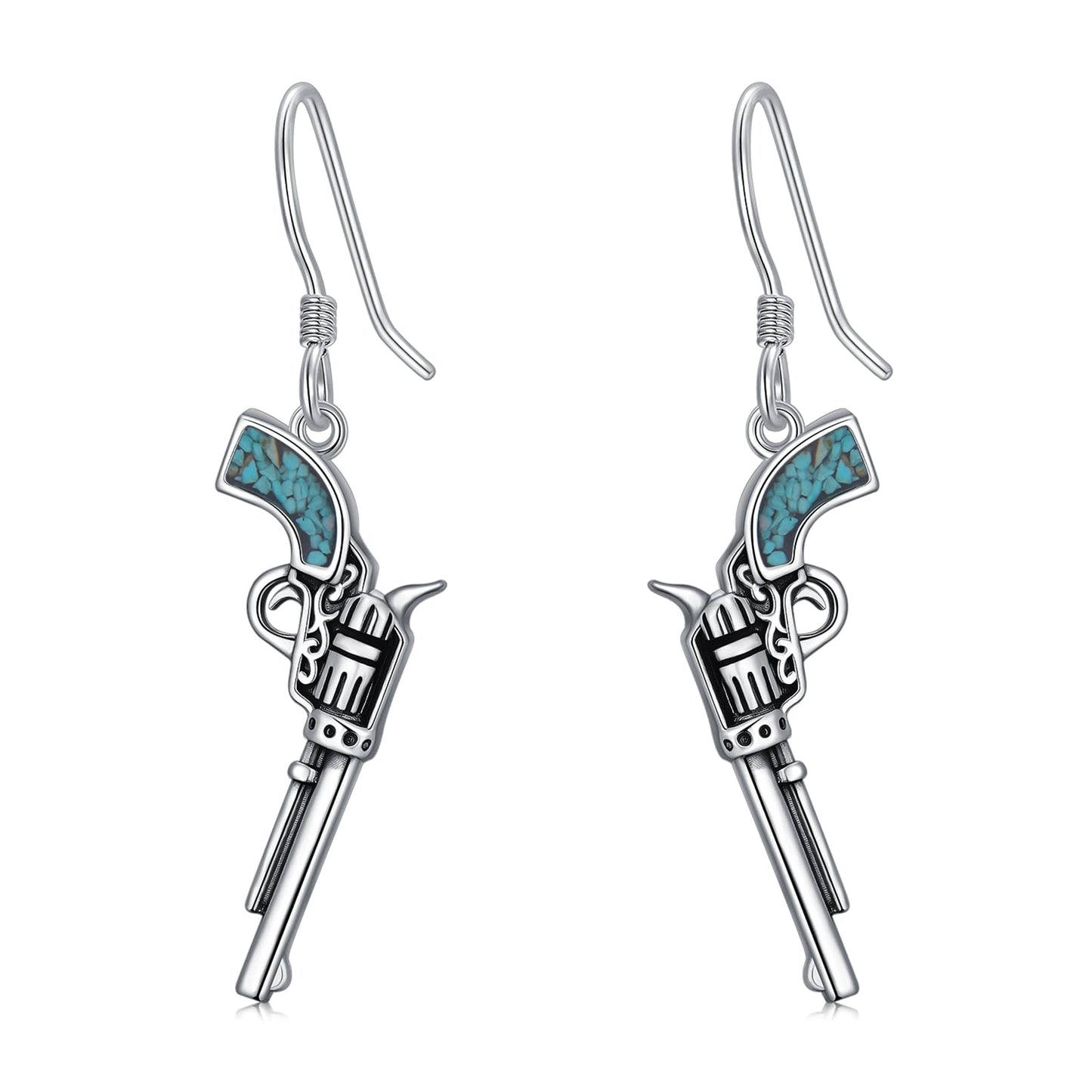 KoyeKei Western Gun Earrings for Women 925 Sterling Silver Pistol Dangle Drop Earrings Turquoise Country Cowboy Carter Jewelry Graduation Gifts for Mom Cowgirl Cowboy
