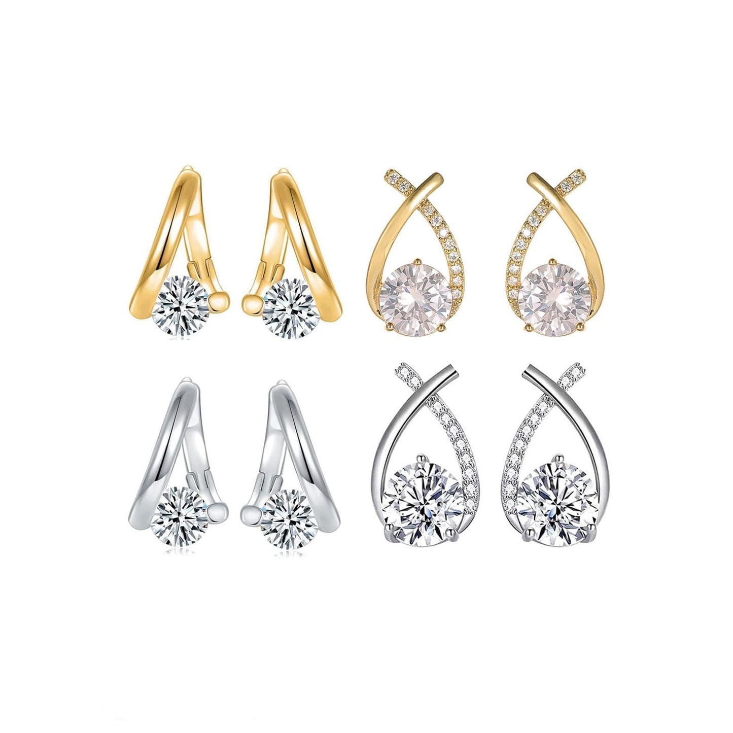 Halolux Lymphvity Germanium Earrings for Women Atheniz Lymphatic Drainage Earrings Gold Silver Cubic Zirconia Hoop Earrings Trendy Jewelry for Women (Gold AB+Sliver AB)