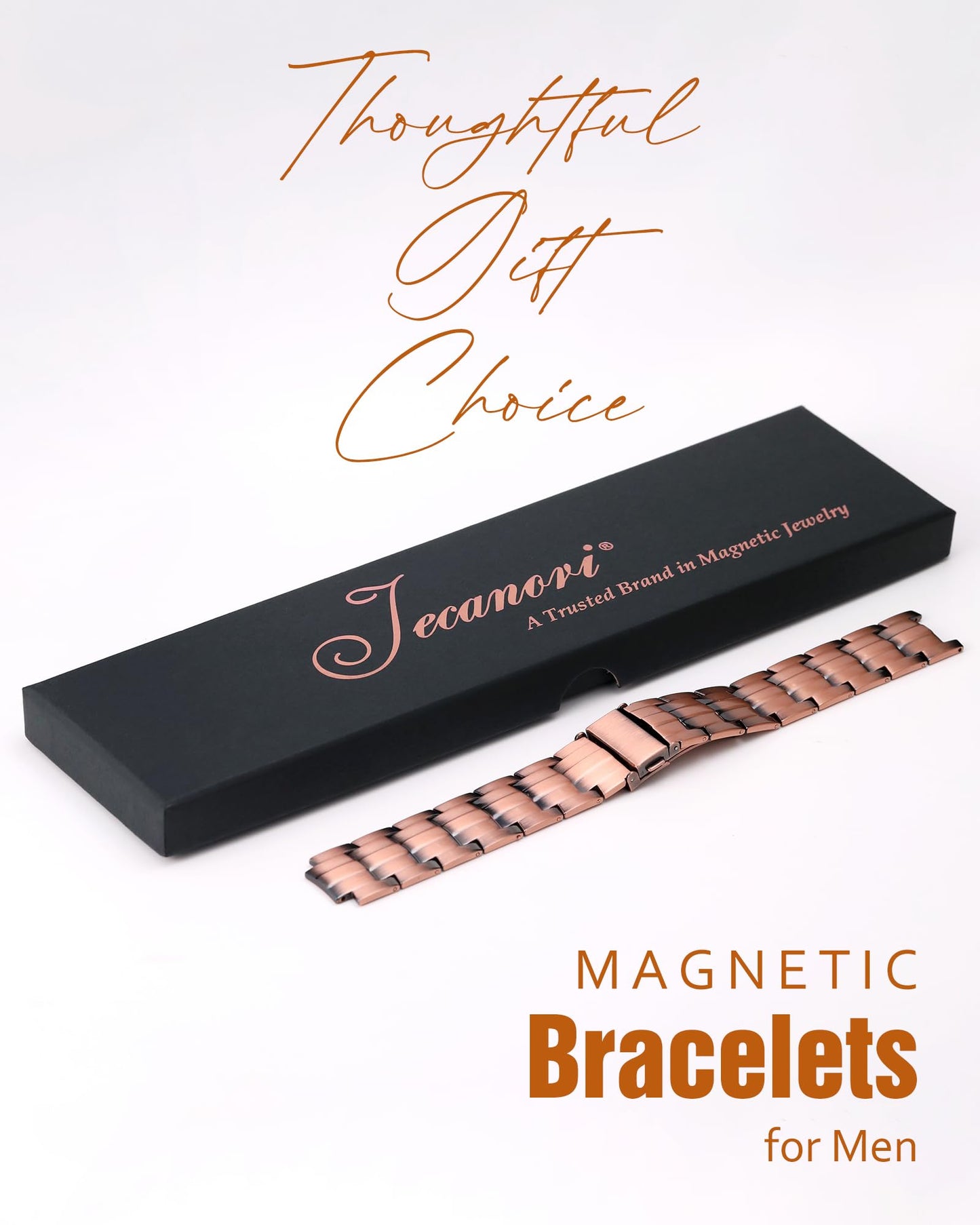 Jecanori Pure Copper Bracelet for Men, Upgrade 3X Ultra Strength Magnetic Bracelets for Men with 3800 Gauss Neodymium Magnets, Premium Fold-Over Clasp Jewerly Gift with Sizing Tool