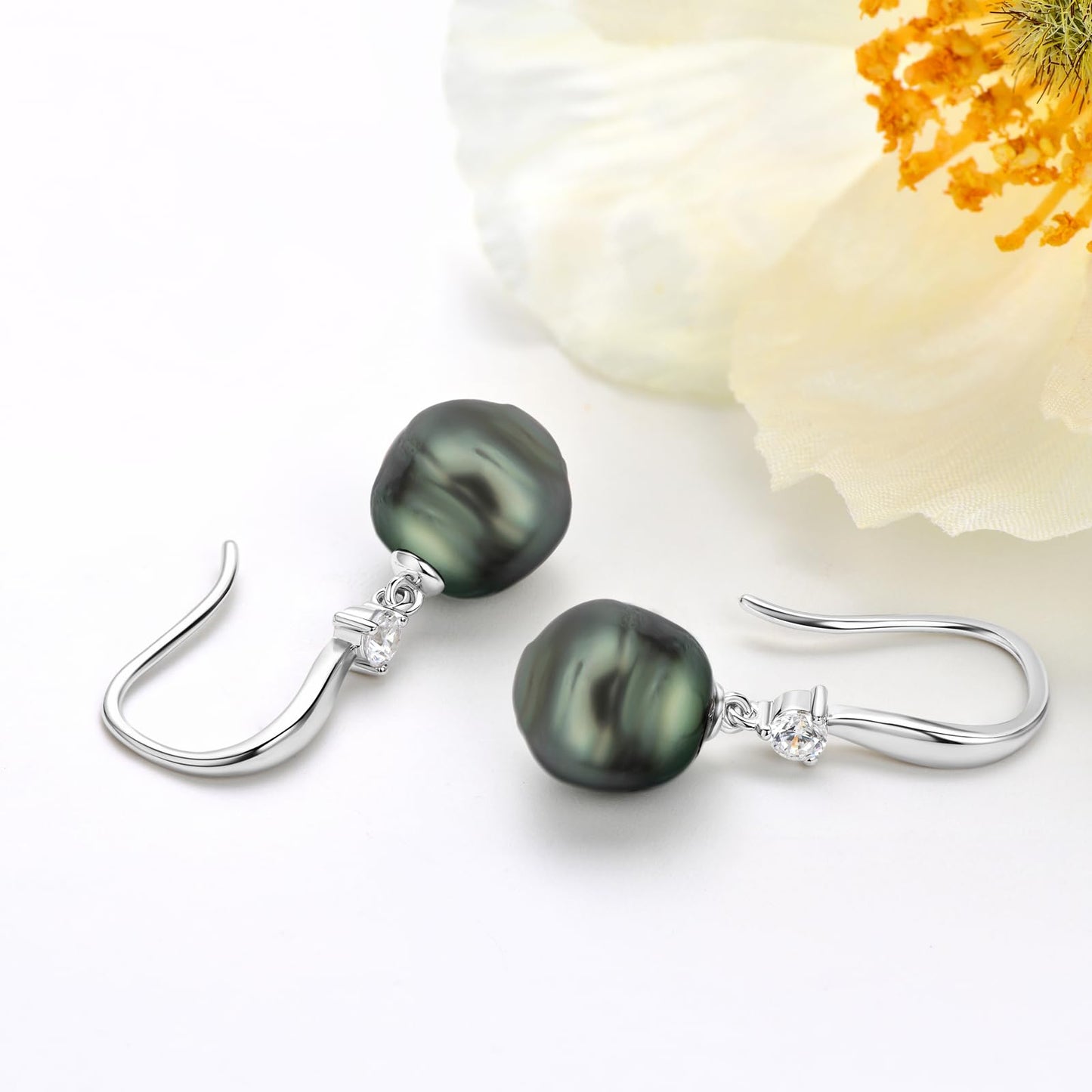 Black Pearl Earrings for Women, 925 Sterling Silver Tahitian Cultured 8-9mm Baroque Pearl Drop Dangle Earrings Birthday Anniversary Jewelry for Mom Wife