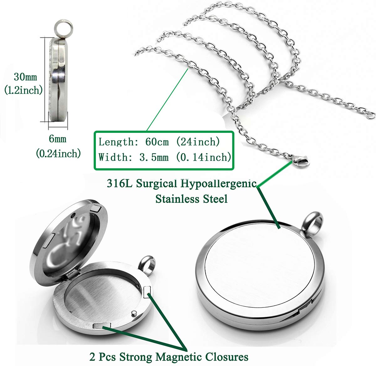 Popeoiuh Essential Oil Diffuser Necklace - Aromatherapy Jewelry Halloween Stainless Steel Magic Witch Locket Pendant with 24 Inches Chain + 8 Washable Refill Pads Birthday