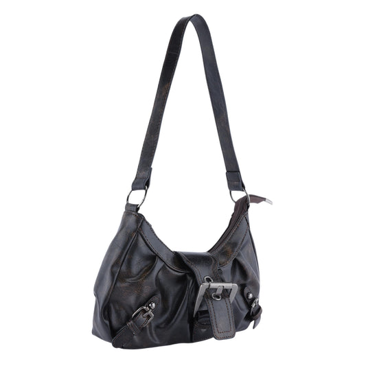 Perphy Shoulder Bag for Women Y2K Underarm Purse Retro Crescent Handbag with Belt Buckle 11.4 * 3.1 * 6.3 inches Coffee