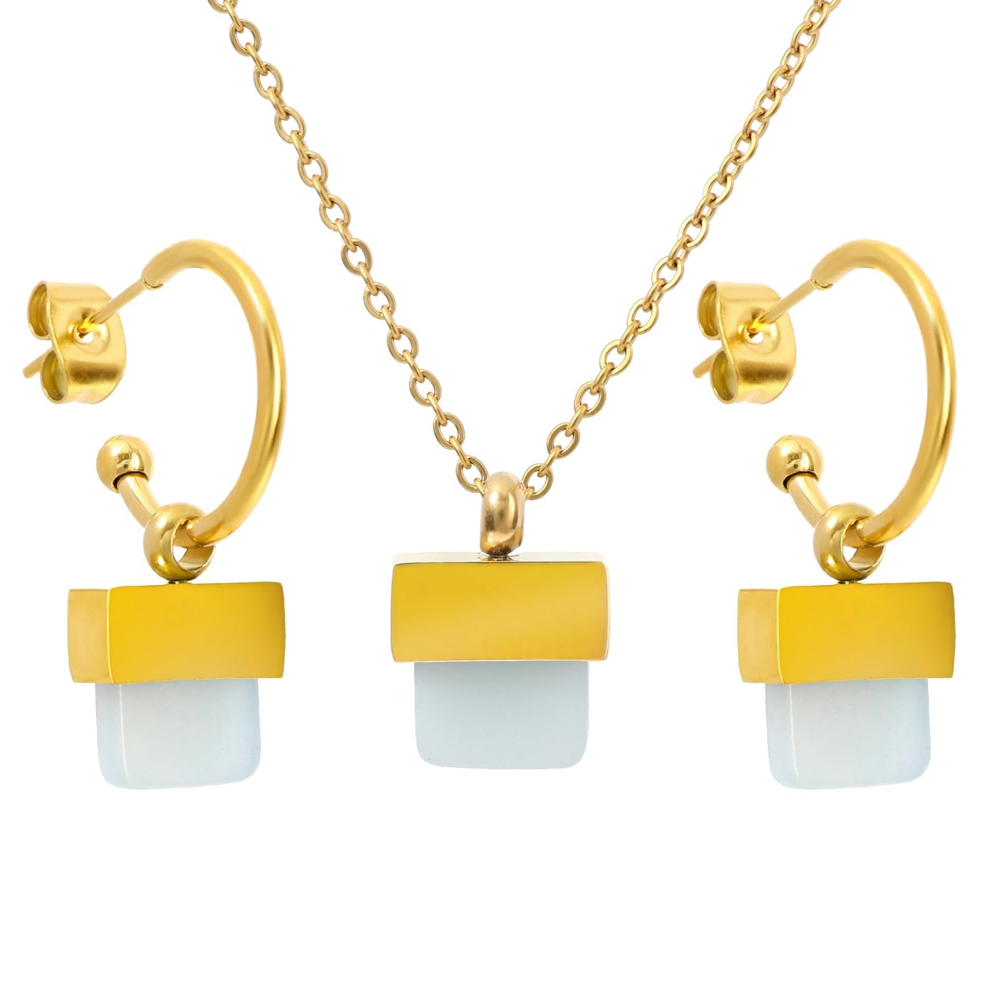 TaYolnFaSo Natural Amazonite Necklace and Earrings Set for Women 18K Gold Plated Amazonite Jewelry Set Square Gemstone Jewelry Gift