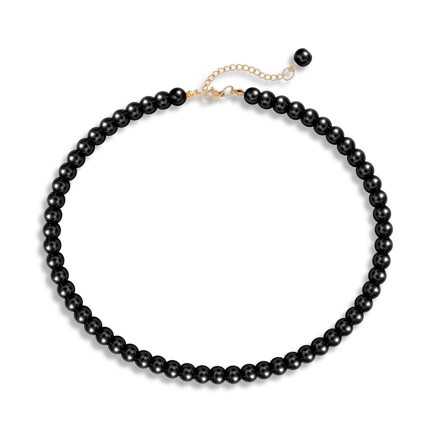 LAYWAF Imitation Pearl Black Necklace for Women Mom, Fake Pearl Choker Necklace, 8MM Beaded Necklace, Simple Faux Pearl Accessories Costume Jewelry