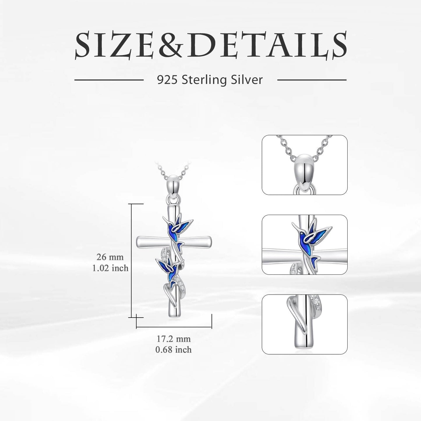 YYB Cross Necklace Valentines Day Gifts for Women 925 Sterling Silver Hummingbird Necklace Hummingbird Cross Pendant Gifts for Women