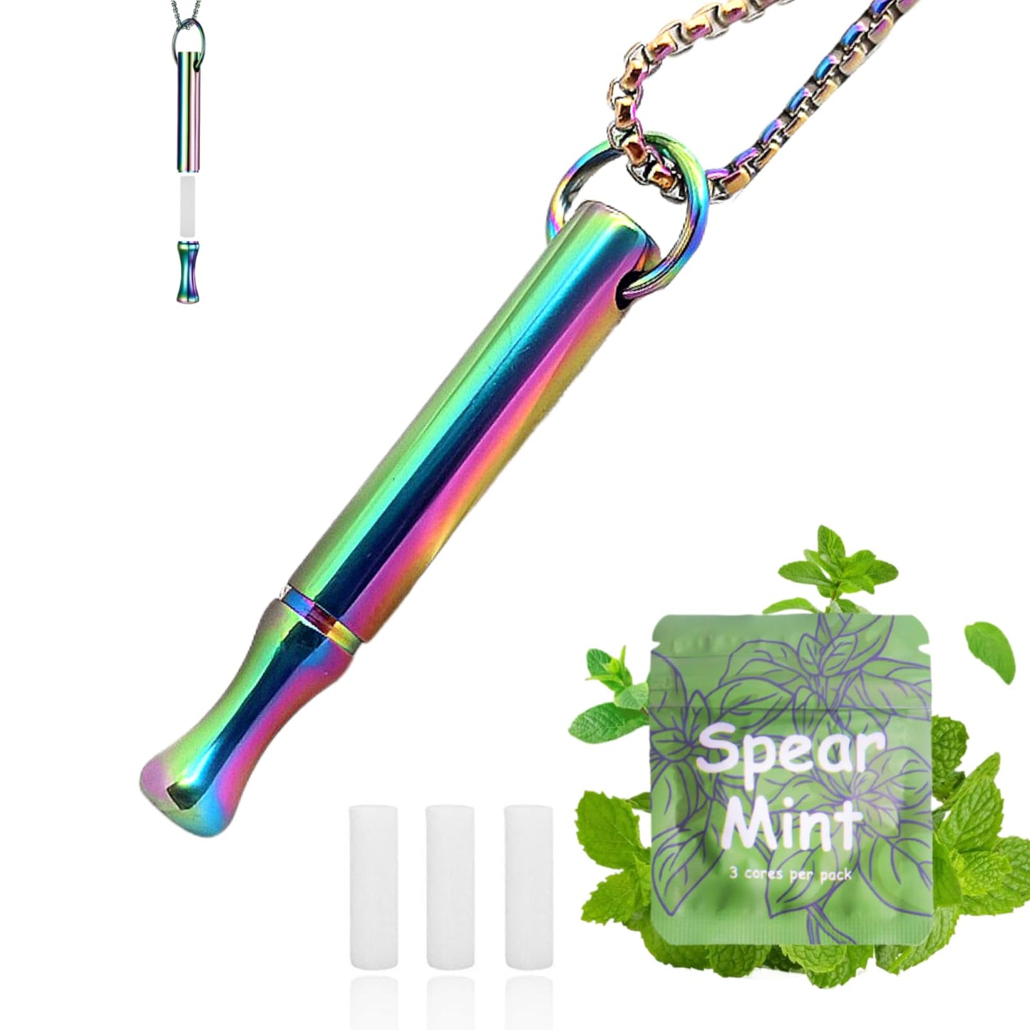LAMKHOO Breathing Necklace to Quit Smoking and Vaping with Refillable Mint Pods Stop Smoking Aids Fidget Necklace Smokeless Inhaler for Adults