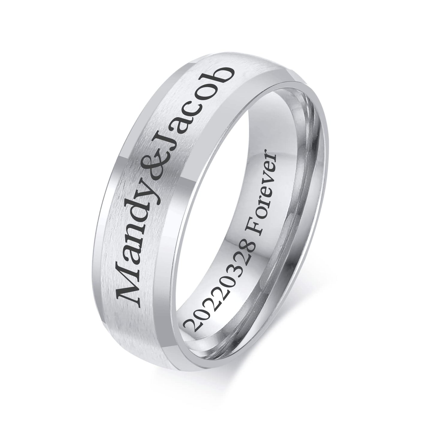 VNOX Customize Personalized Name Date 6MM Stainless Steel Simple Matte Brushed Finish Wedding Band Engagement Rings for Men Dad Husband,Size 13
