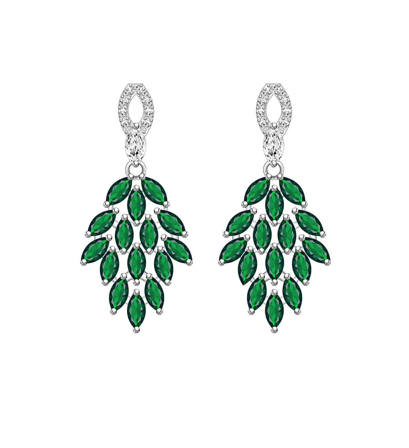 LMXXVJ Created Green Emerald Diamond Earrings Jewelry for Women,Bridal Bridesmaid Stud Earring Jewelry Wedding Pageant Proms Earring for Mom/Wife/Best Friend,Silver-Tone