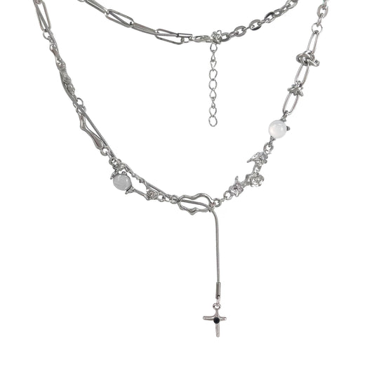 Buyongwant Irregular Necklace Wrapped Cross Y2k Aesthetic Necklace Moonlight Stone Pendant Fashion Versatile Women's Jewelry