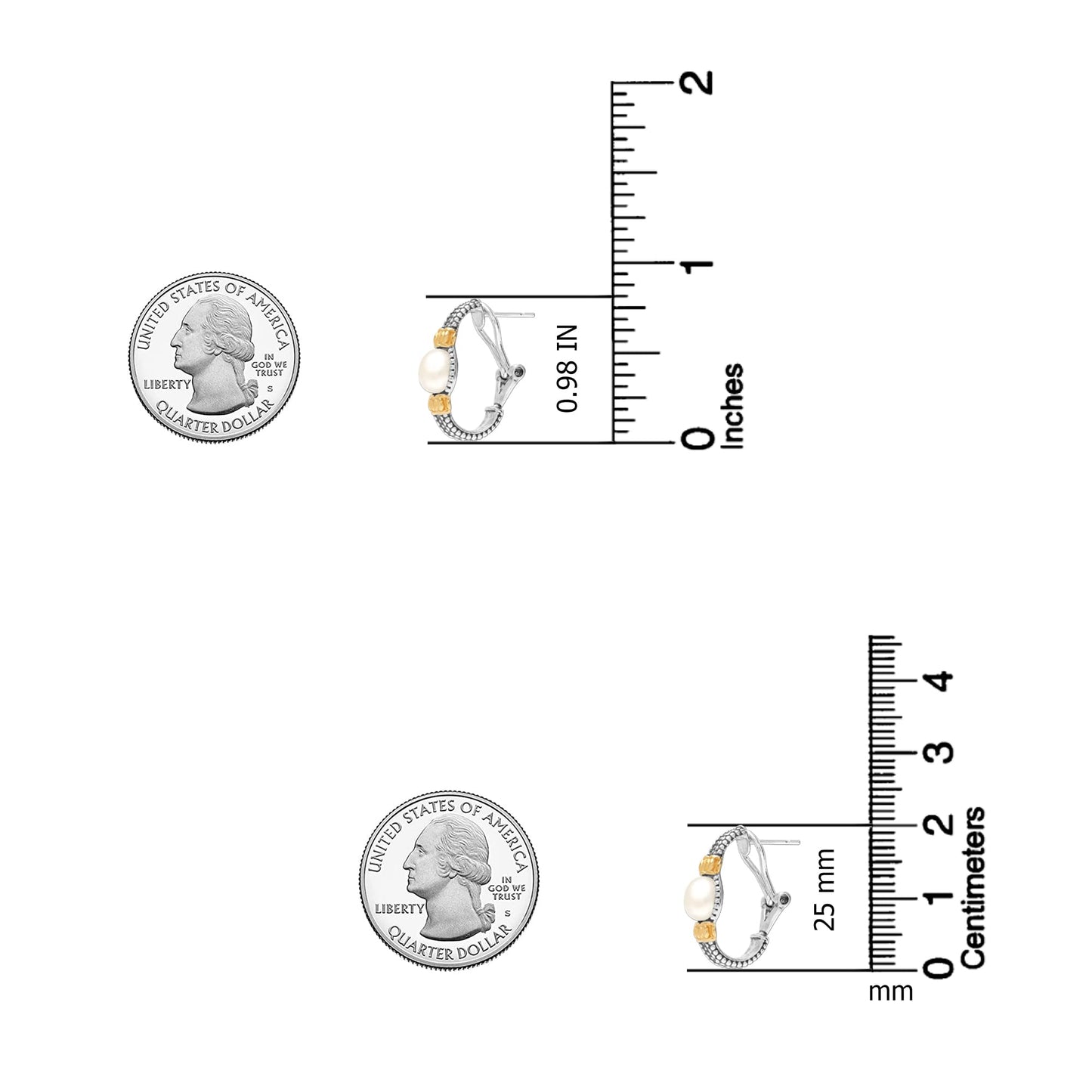 LeCalla 925 Sterling Silver Omega Back Earrings Two-Tone Caviar Beaded Freshwater Pearl Clip-On Omega Back Large Stud Earring for Women - 25MM