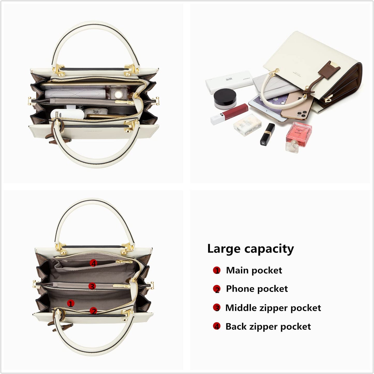 Cnoles Handbags for Women Fashion Leather Tote Shoulder Bags Ladies Handle Satchel Purse Black