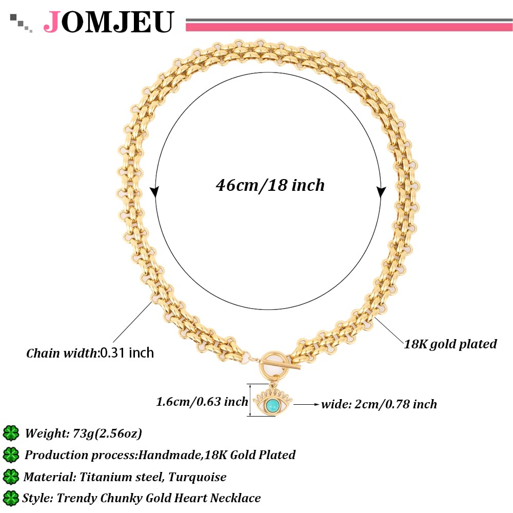 jomjeu Chunky Gold Necklace for Women Evil Eye Necklaces 18K Gold Plated Stainless Steel Chain Pendant Necklace Classic Trendy Toggle Thick Gold Necklaces Jewelry Gifts for Women