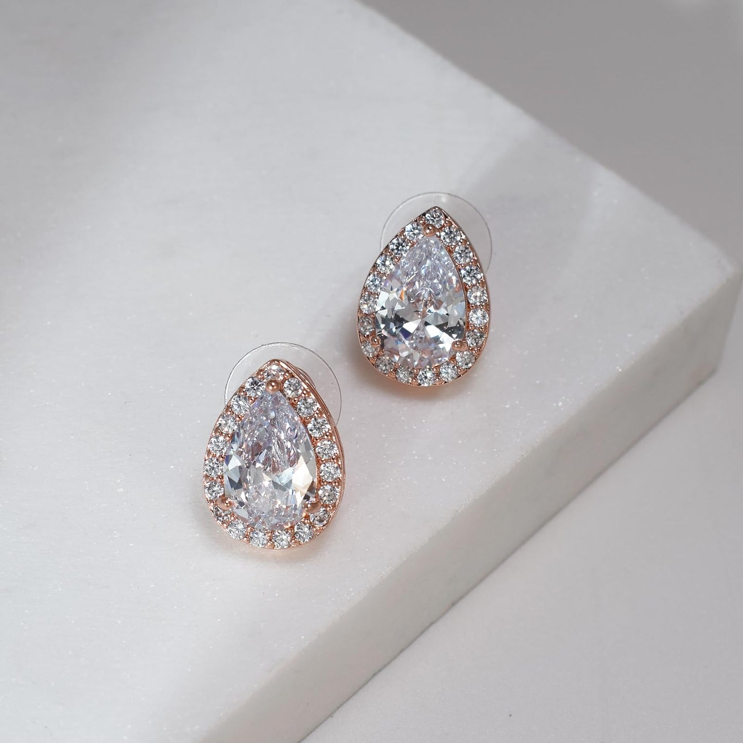 UDYLGOON Teardrop Cubic Zirconia Jewelry Set Necklace Earrings Bracelet Bridal Wedding Jewelry for Women Bridesmaid Prom Party (3 Set - Rose Gold Plated)
