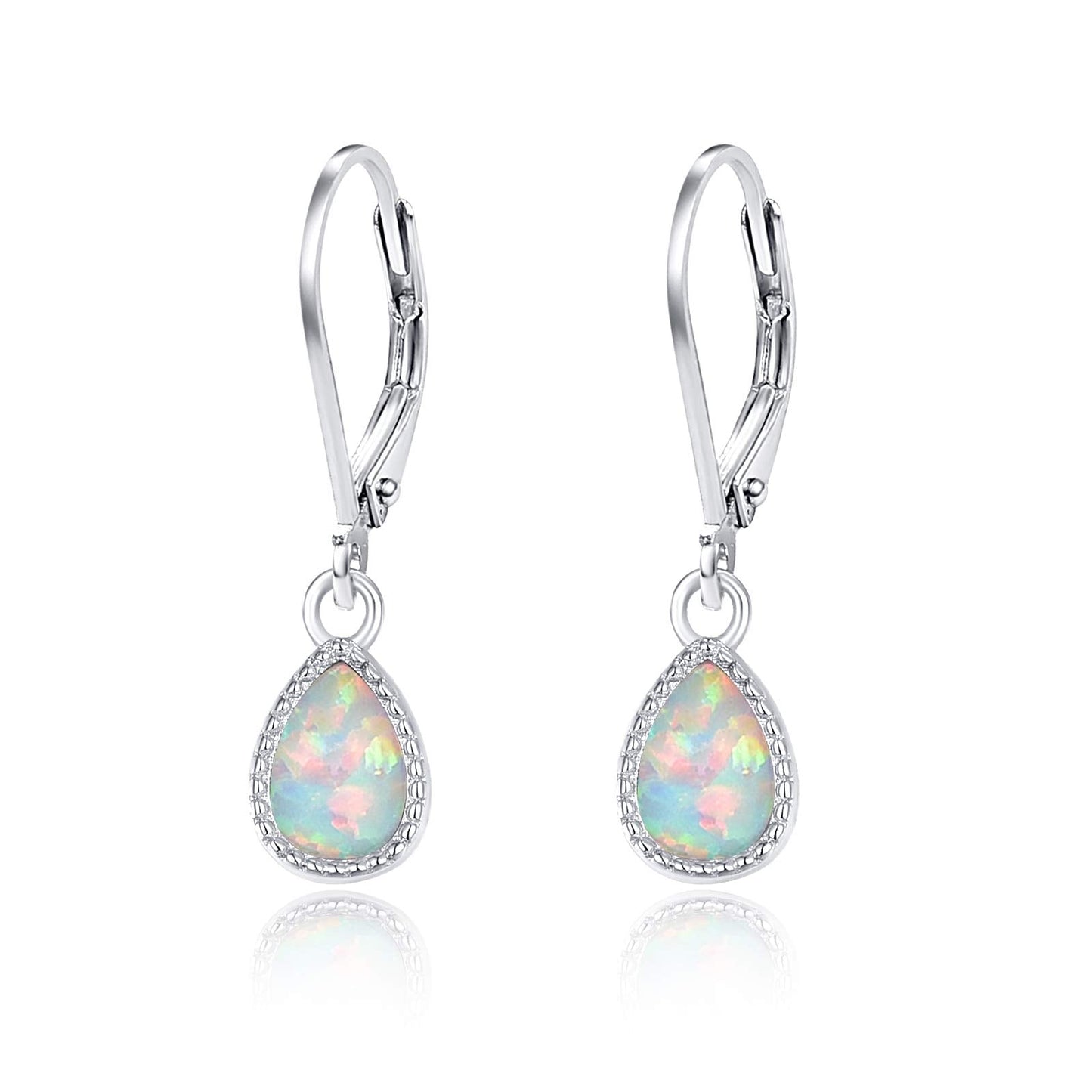 Teardrop Leverback Drop Dangly Safety Earrings, 925 Sterling Silver Opal Jewelry Valentine Gift for Women Girlfriend Daughter with Gift Box