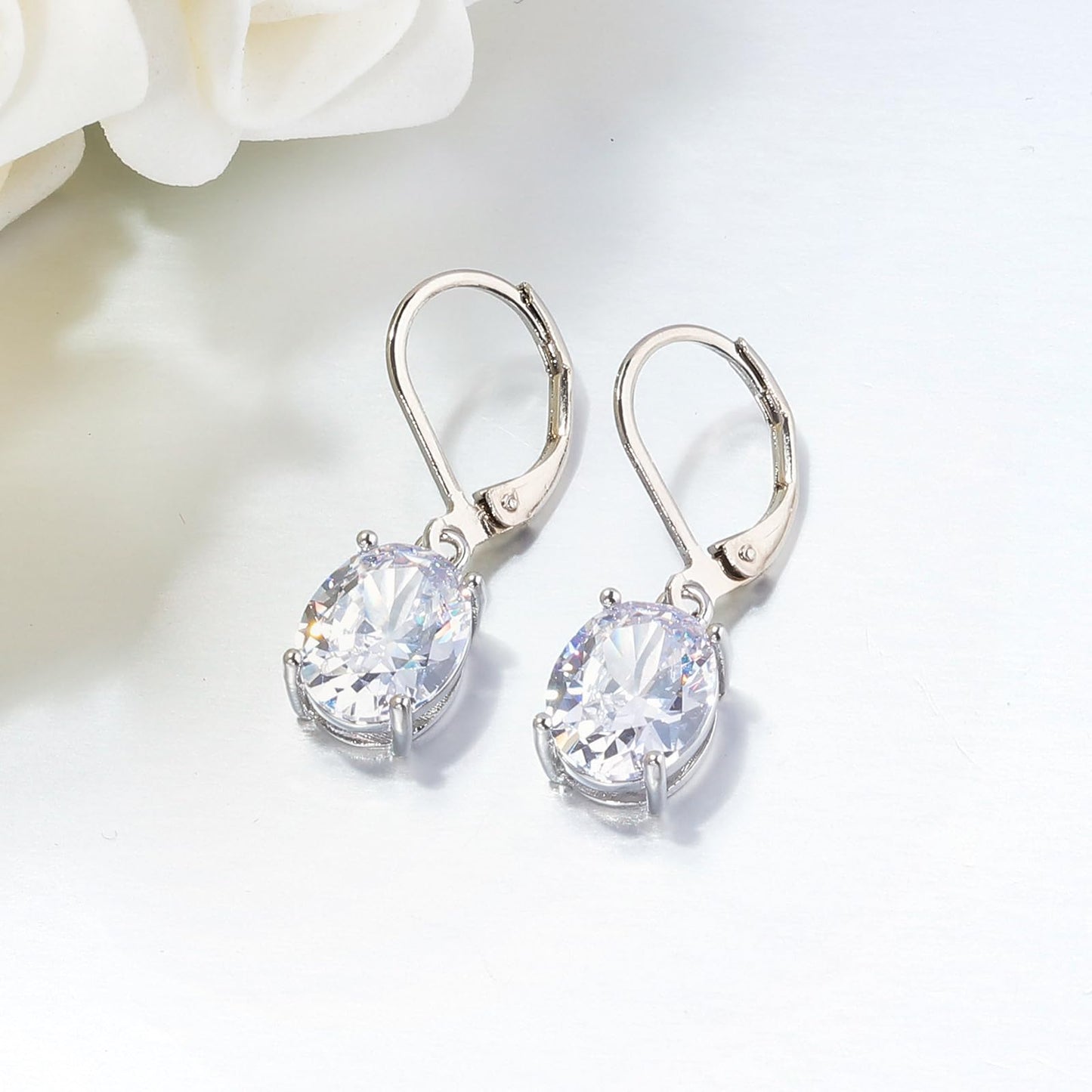 CiNily Cut-Oval Leverback Dangle Earrings for Women Hypoallergenic 14k White Gold Plated Hanging Lever Earrings Lightweight Summer Drop Earrings Jewelry