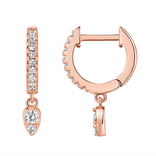 PAVOI 14K Rose Gold Plated 925 Sterling Silver Post Dangle Huggie Hoop Earrings For Women - Trendy Tear Drop Shaped Cubic Zirconia Hoop Earrings - Small Hinged Huggies