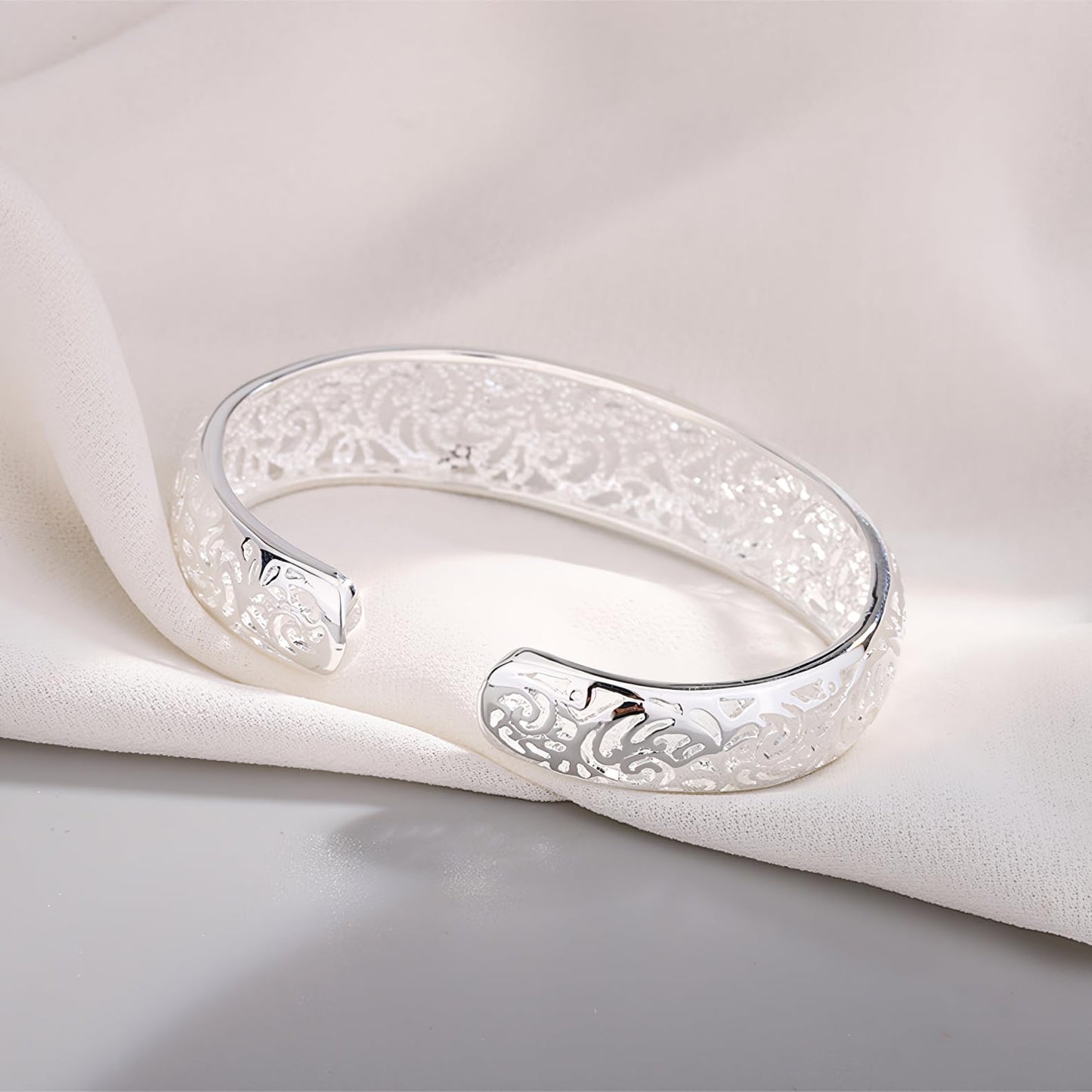 Baoaichi 925 Sterling Silver Bracelet Handmade Filigree Flower Bangle Wide Cuff Bracelets for Women Teen Girls Fashion Open Bangle Women Silver Jewelry Gift for Birthday Anniversary (silver D)