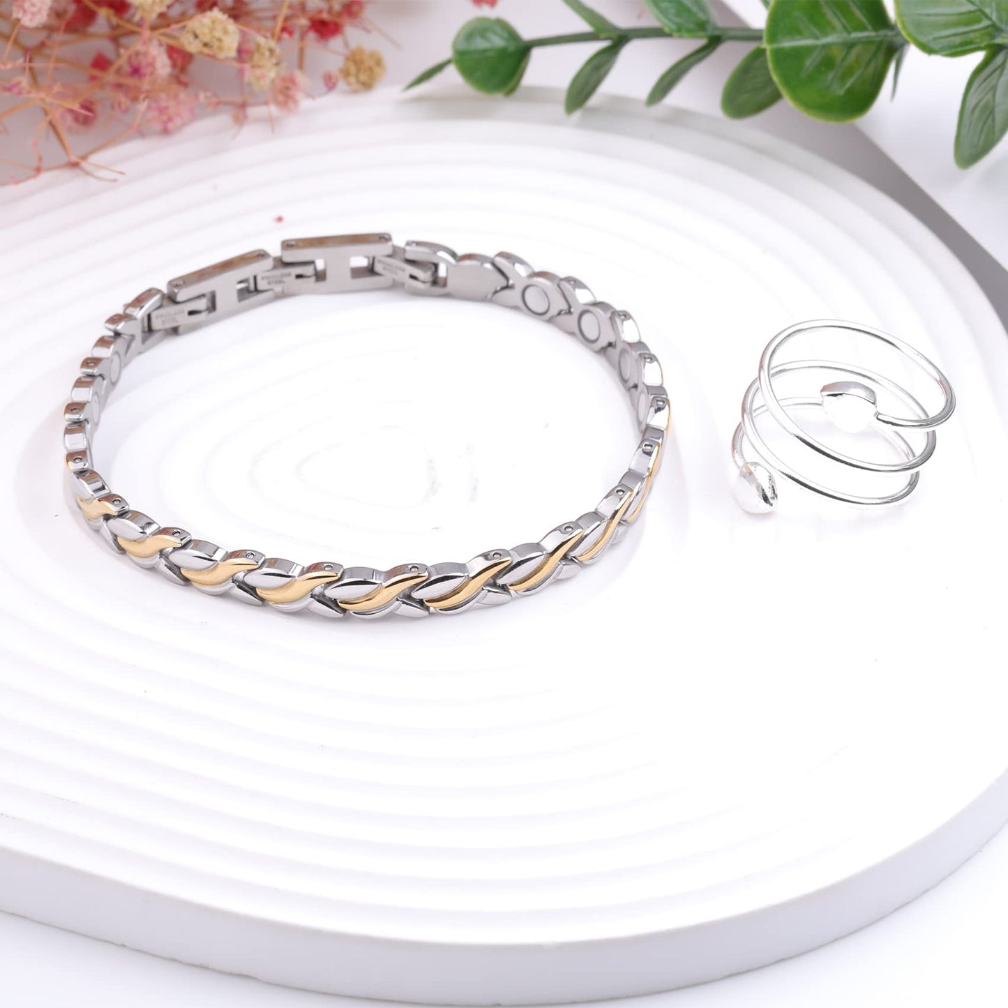 Jecanori Magnetic Bracelets for Women, Titanium Steel Wristband Brazaletes,Valentine's Day Gifts with Sizing Tool (Mermaid Series)