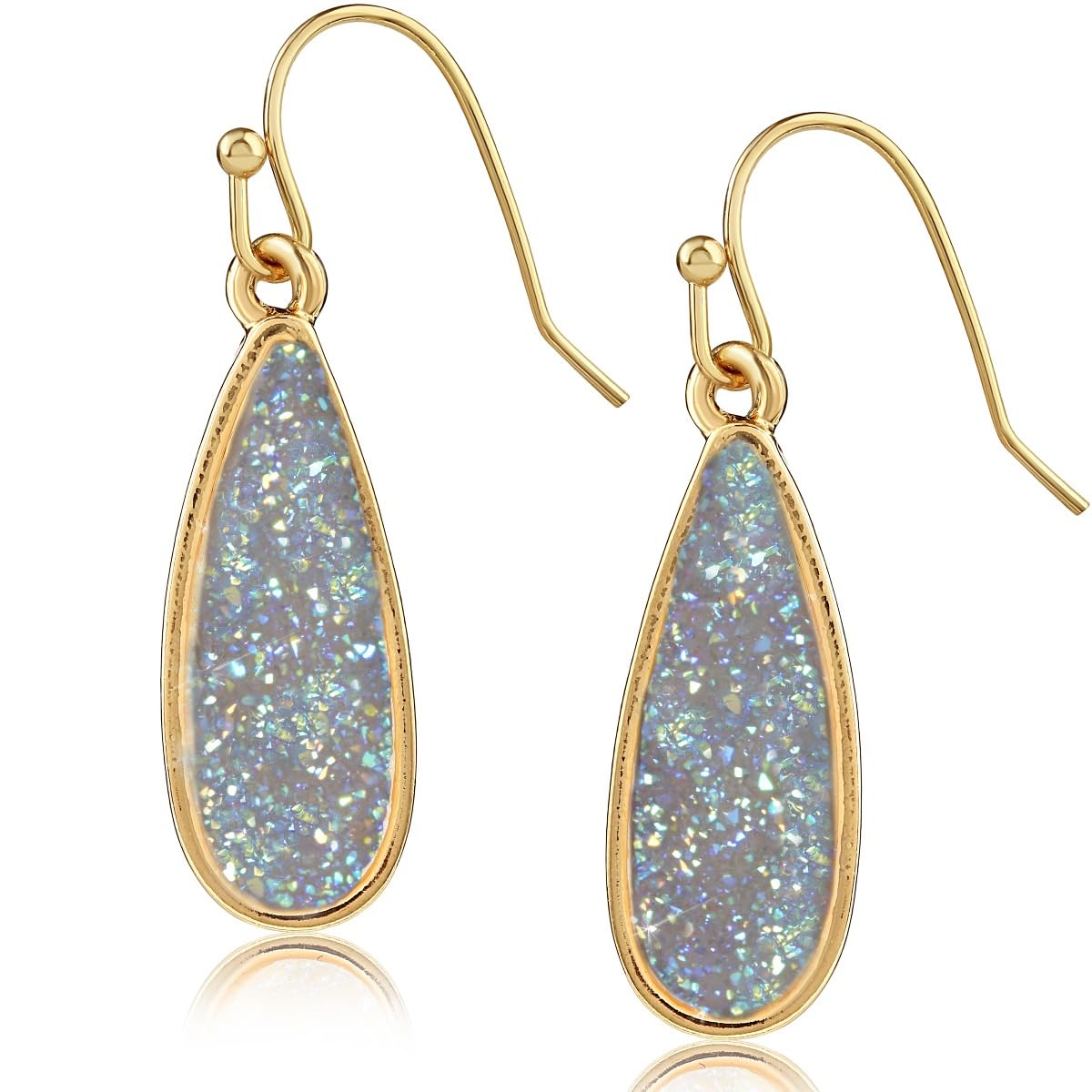 Light Blue Earrings for Women Dangle - Blue Dangle Earrings for Women, Simulated Druzy Stone Gold Tone Dangling Teardrop Jewelry, Sparkly Elegant Long Tear Drops with Boho Dangly Stone