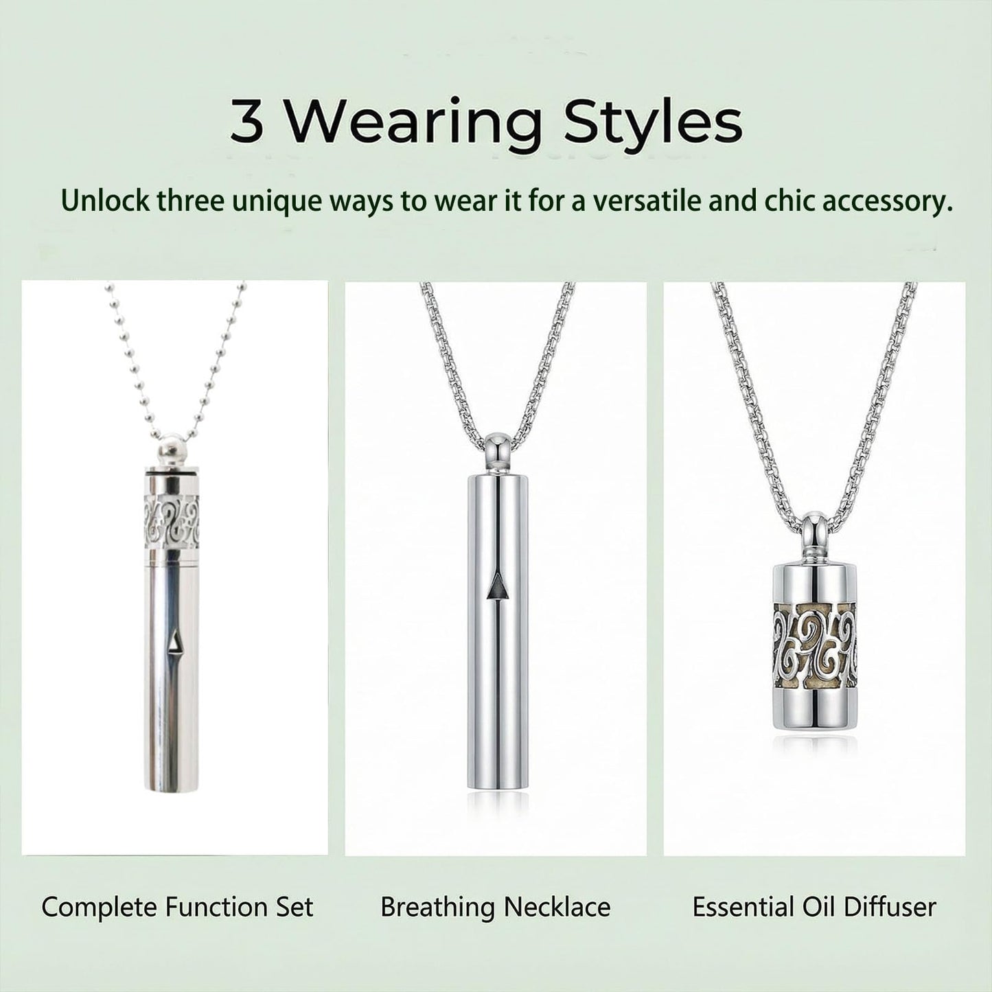 phaxud Stainless Steel Mindfulness Breathing Necklace for Anxiety Original Upgrades Quit Smoking Necklace with Essential Oil Diffuser Multifunctional Jewelry (F)