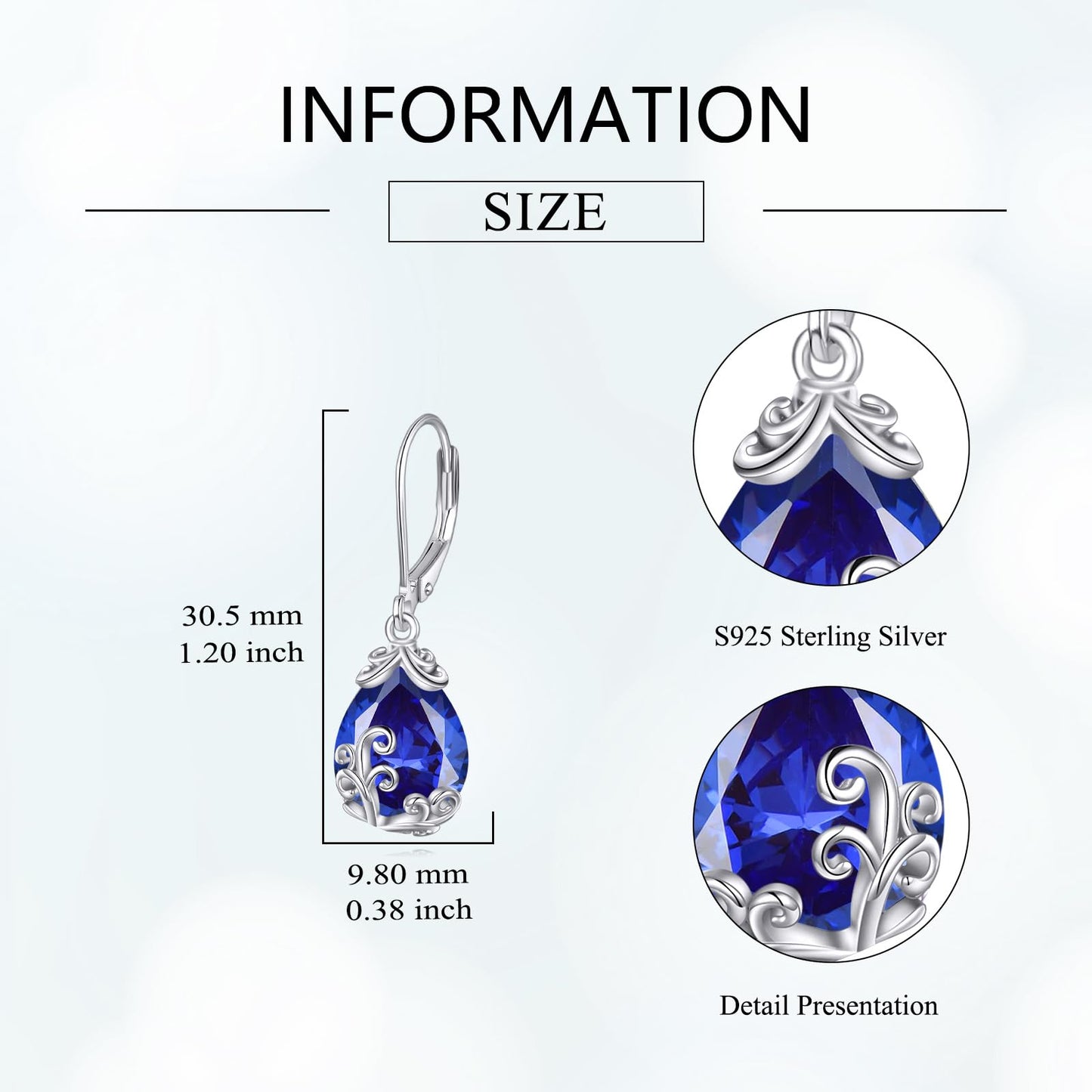 POPLYKE BirthStone Filigree Teardrop Drop Earrings Sterling Silver Sapphire Leverback Earrings September Birthstone Dangle Jewelry Gifts for Women