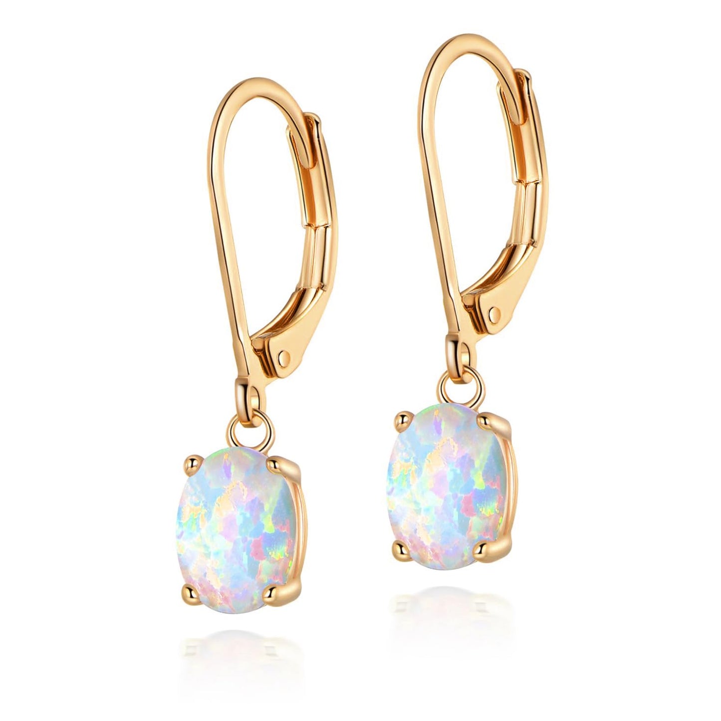 Gemsme Opal Dangle Earrings,18K Yellow Gold Plated Gemstone Opal Leverback Earrings for Women Hypopallergenic Jewelry