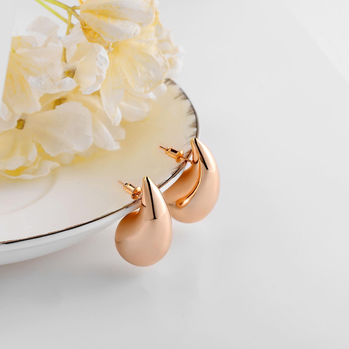 Gacimy 14K Rose Gold Plated Teardrop Earrings Dupes for Women, Chunky Drop Earrings for Women with 925 Sterling Silver Post, 1.2Inches Rosegold