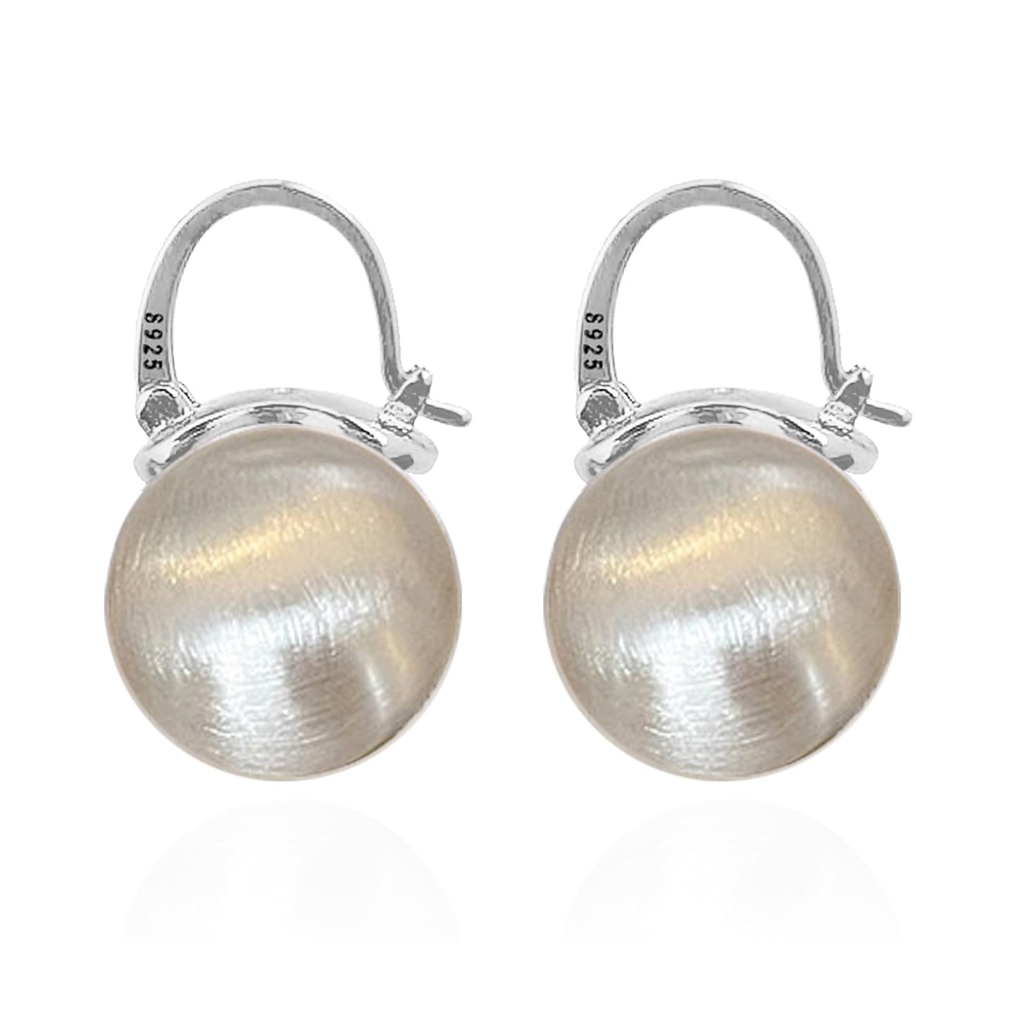 OwMell Elegant 925 Sterling Silver Pearl Drop Earrings Dangle Stud Gold Plated Earrings for Women Large Size 12mm - Brushed Silver