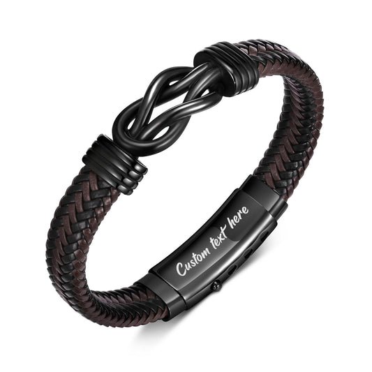 VNOX Love Knot Bracelet for Men - Cutsom Name Handmade Braided Leather Bracelets Brown Leather Cuff with Infinity Knot Gift for Men Husband Boyfriend
